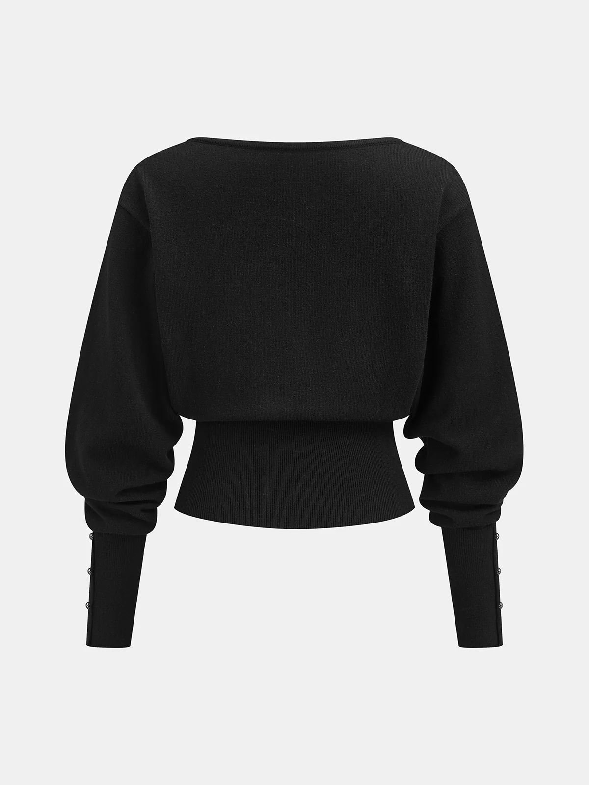 Wool Blend Buttoned Balloon Sleeve Cardigan - Image 2
