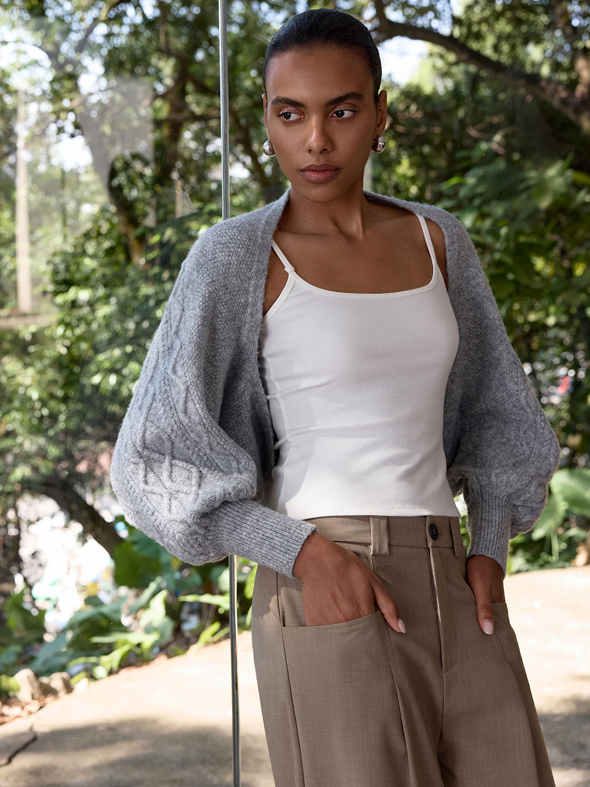 Wool-Blend Cable-Knit Capelet Cardigan - Image 5