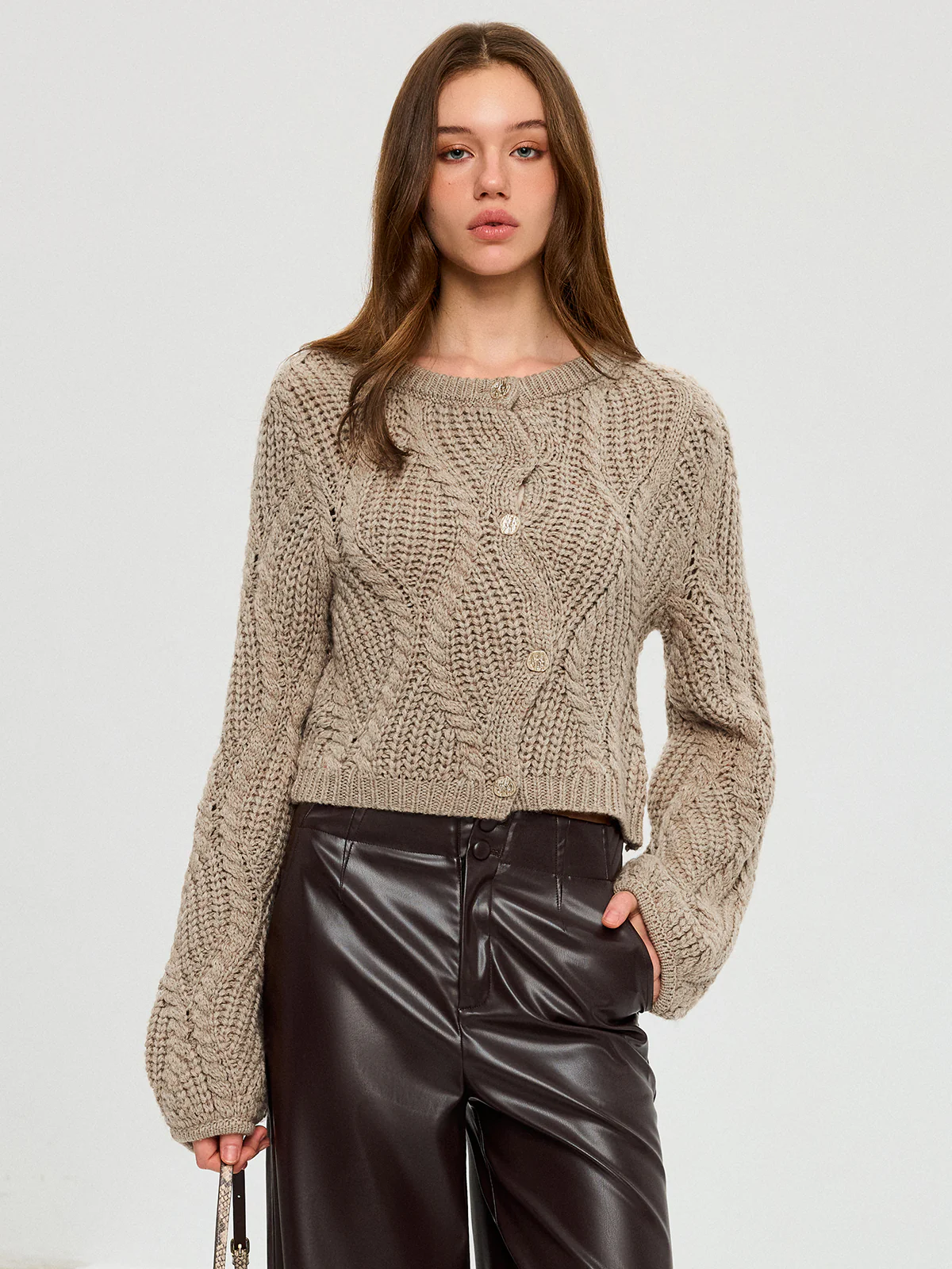 Wool Blend Cable Knit Cardigan - Image 3