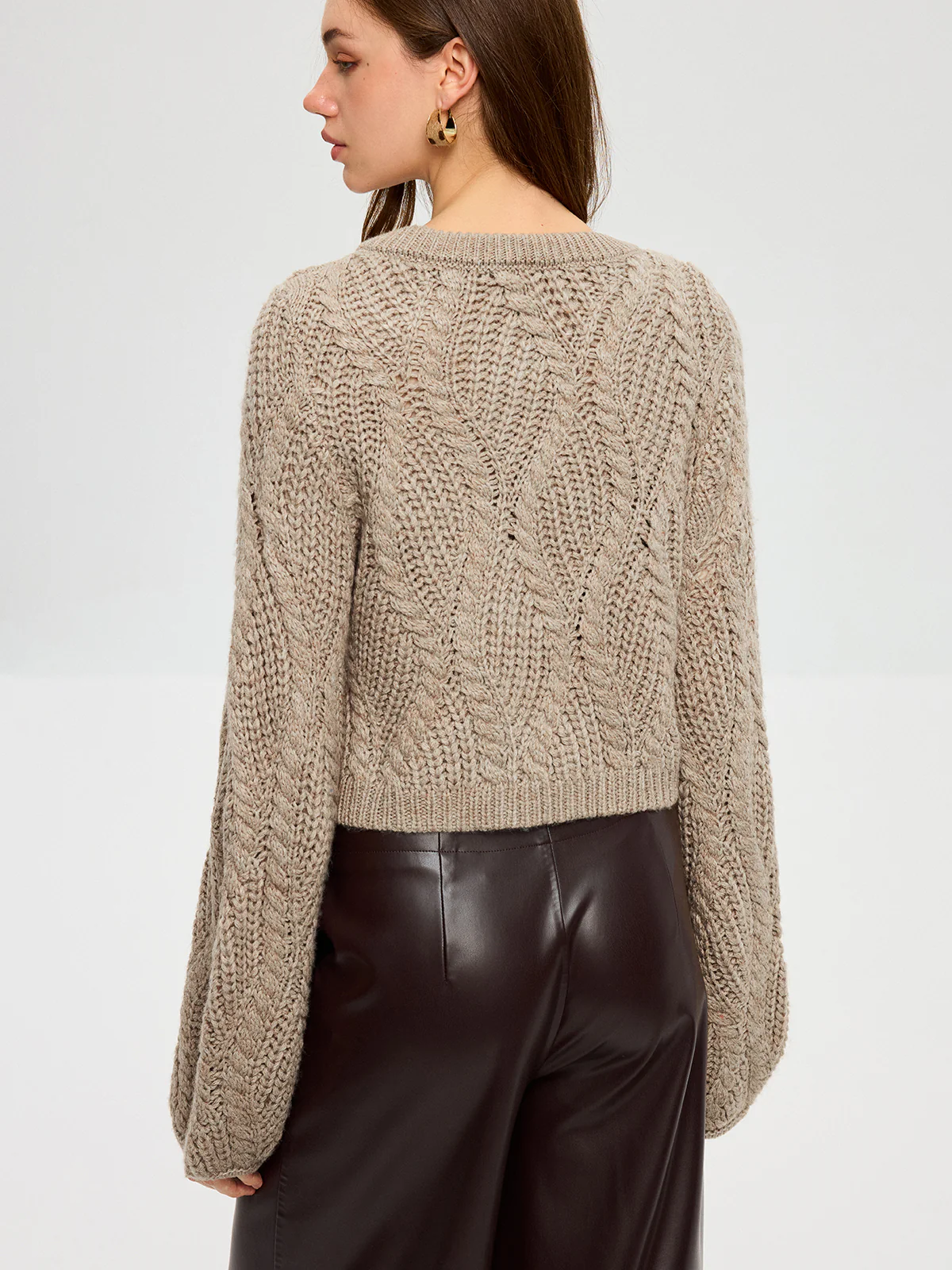 Wool Blend Cable Knit Cardigan - Image 7