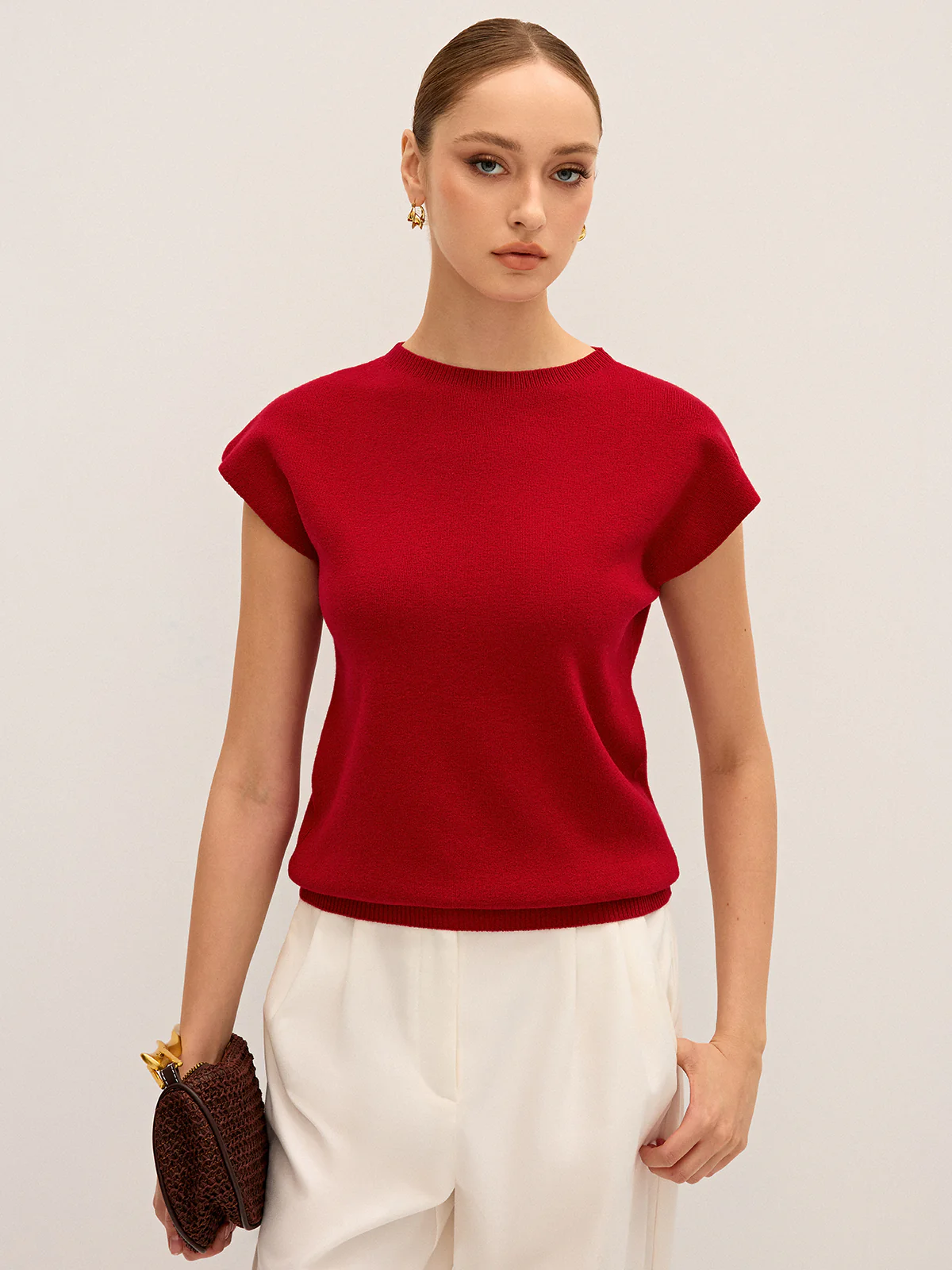 Wool-Blend Cap Sleeve Knit Top - Image 5