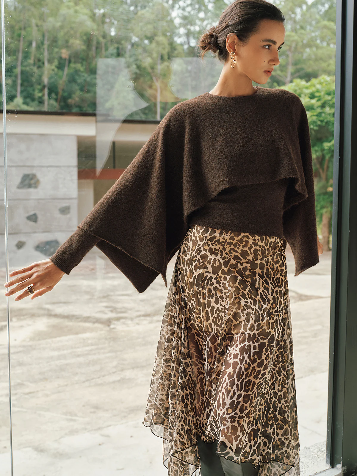 Wool-Blend Capelet-Sleeve Knit Top - Image 2