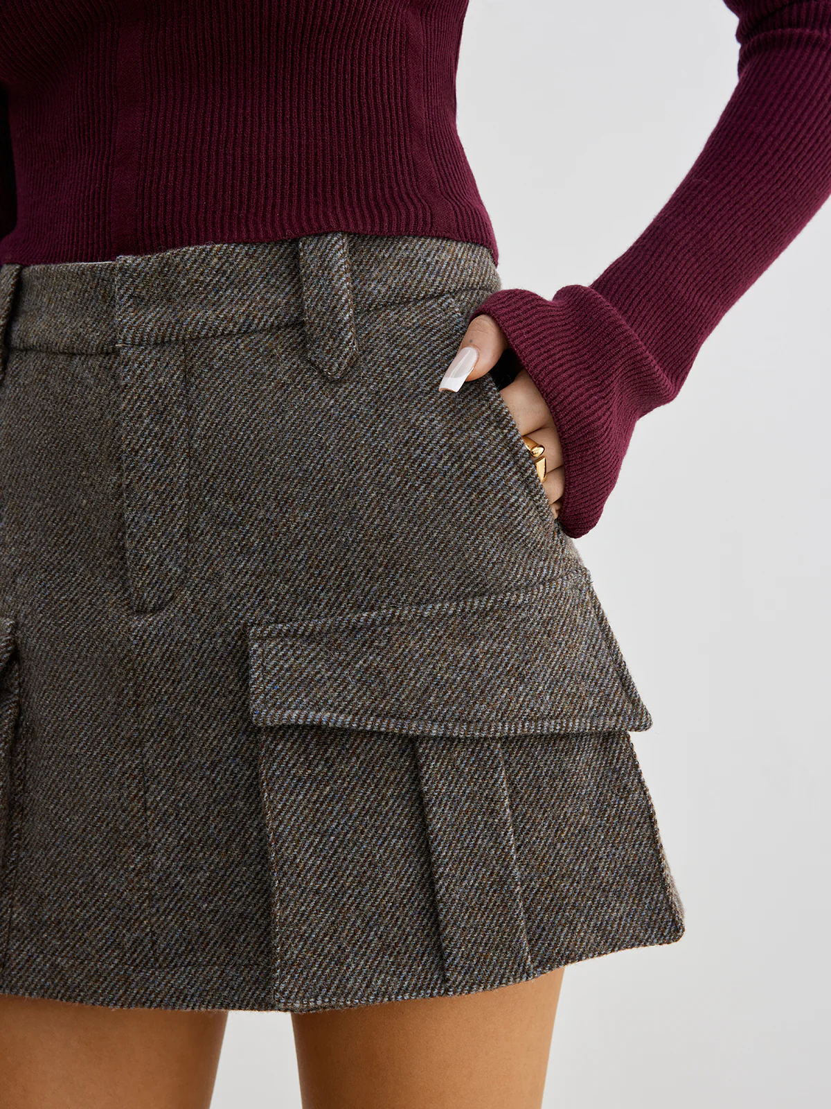 Wool-Blend Cargo Pockets Skirt - Image 5