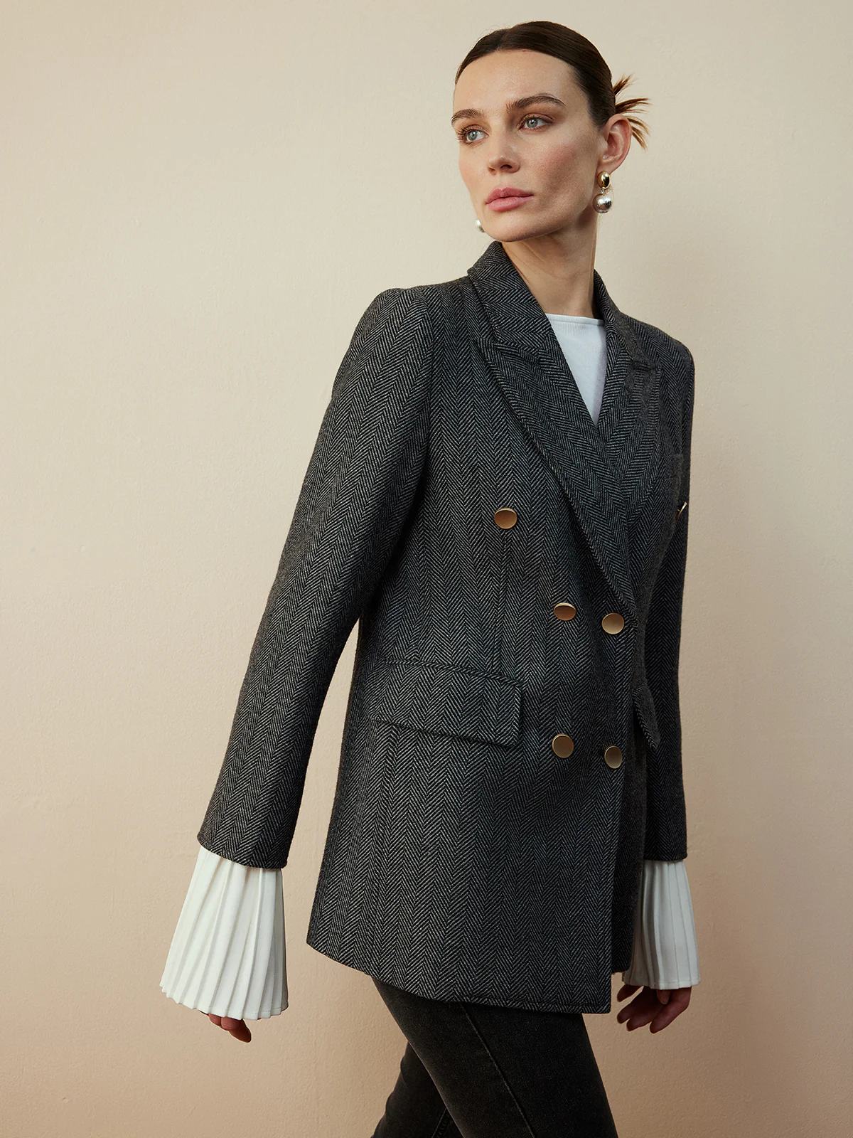Wool-Blend Chevron Tweed Fit Blazer - Image 5