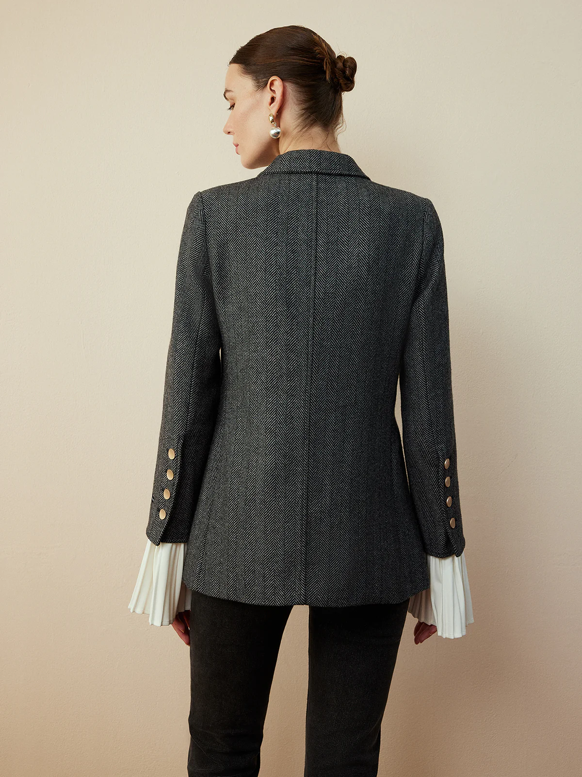 Wool-Blend Chevron Tweed Fit Blazer - Image 6