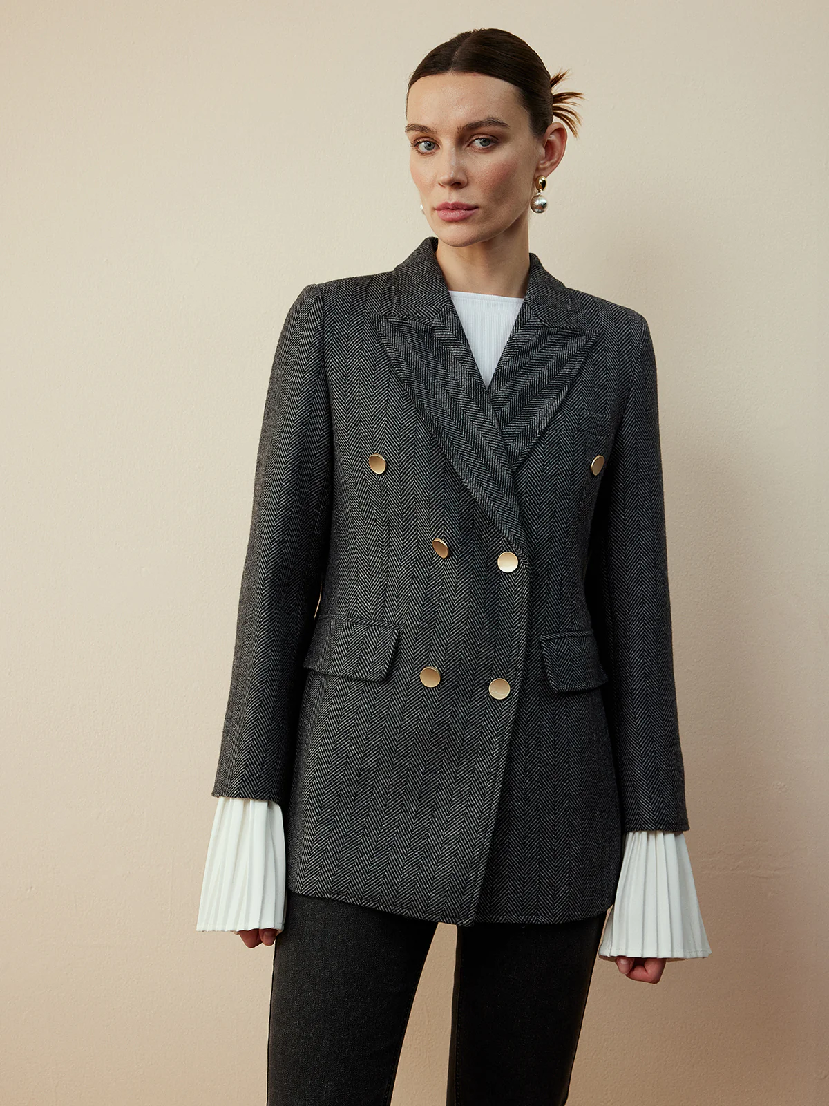 Wool-Blend Chevron Tweed Fit Blazer - Image 8