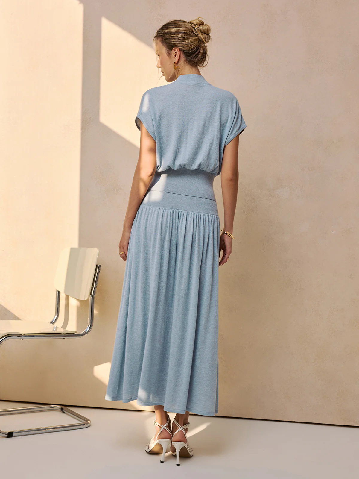 Semi-Sheer Wool-Blend Cinched Top & Midi Skirt Set - Image 7