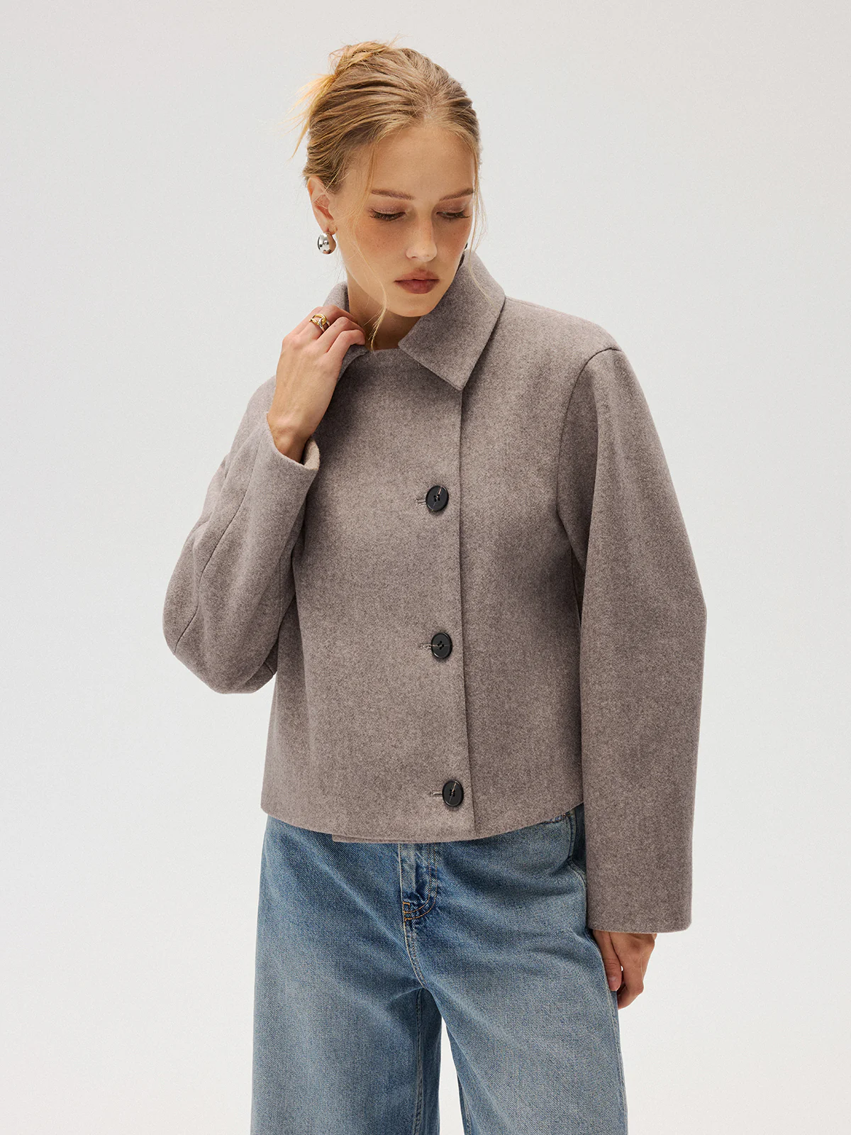 Wool Blend Collared Coat