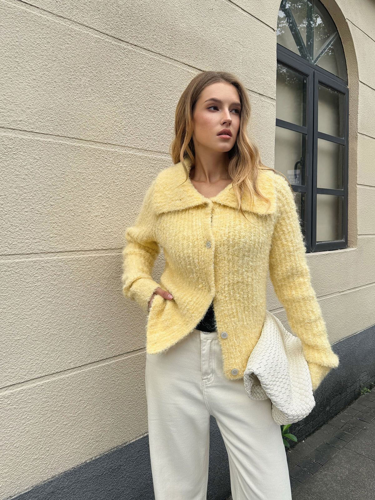 Wool Blend Collared Knit Cardigan - Image 2