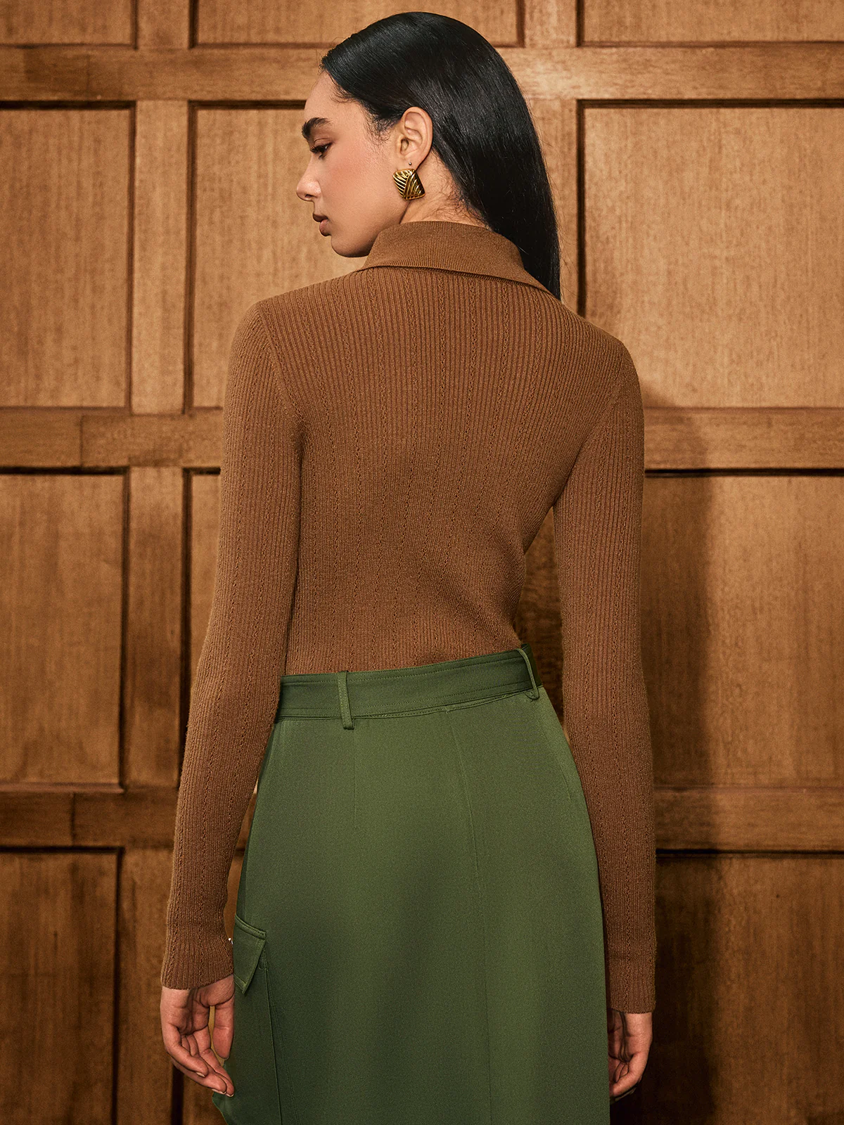 Wool Blend Collared Long Sleeve Knit Top - Image 6