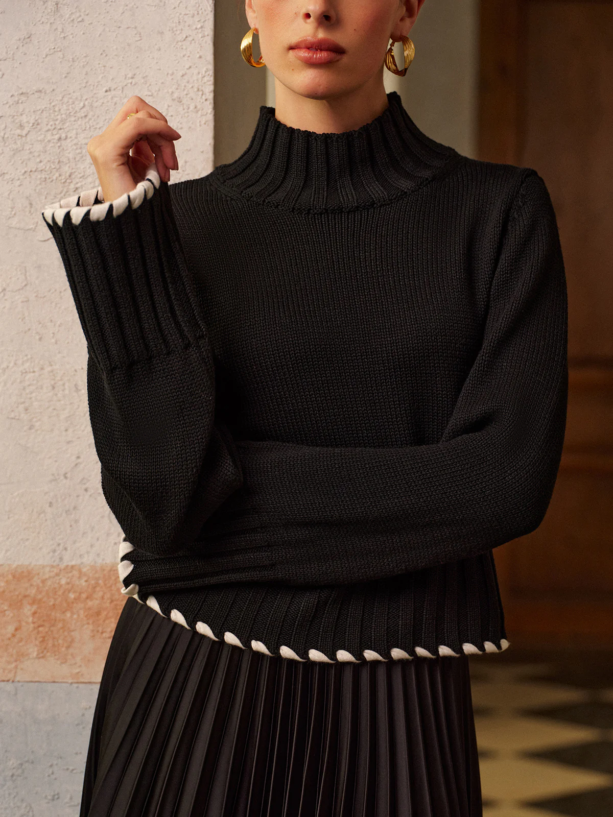 Wool-Blend Contrast Binding Ribbed Knit Top - Image 5