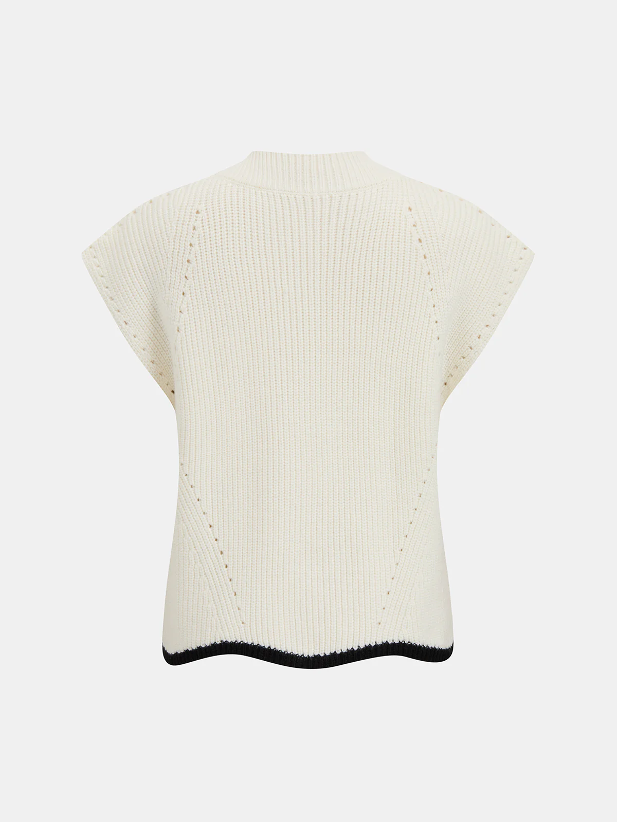Wool Blend Contrast Trim Cap Sleeve Knit Top - Image 2
