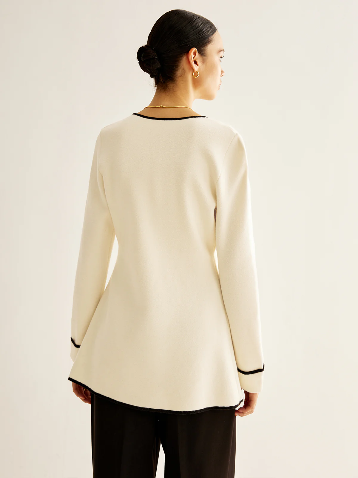 Wool-Blend Contrast Trim Slit Cardigan - Image 6