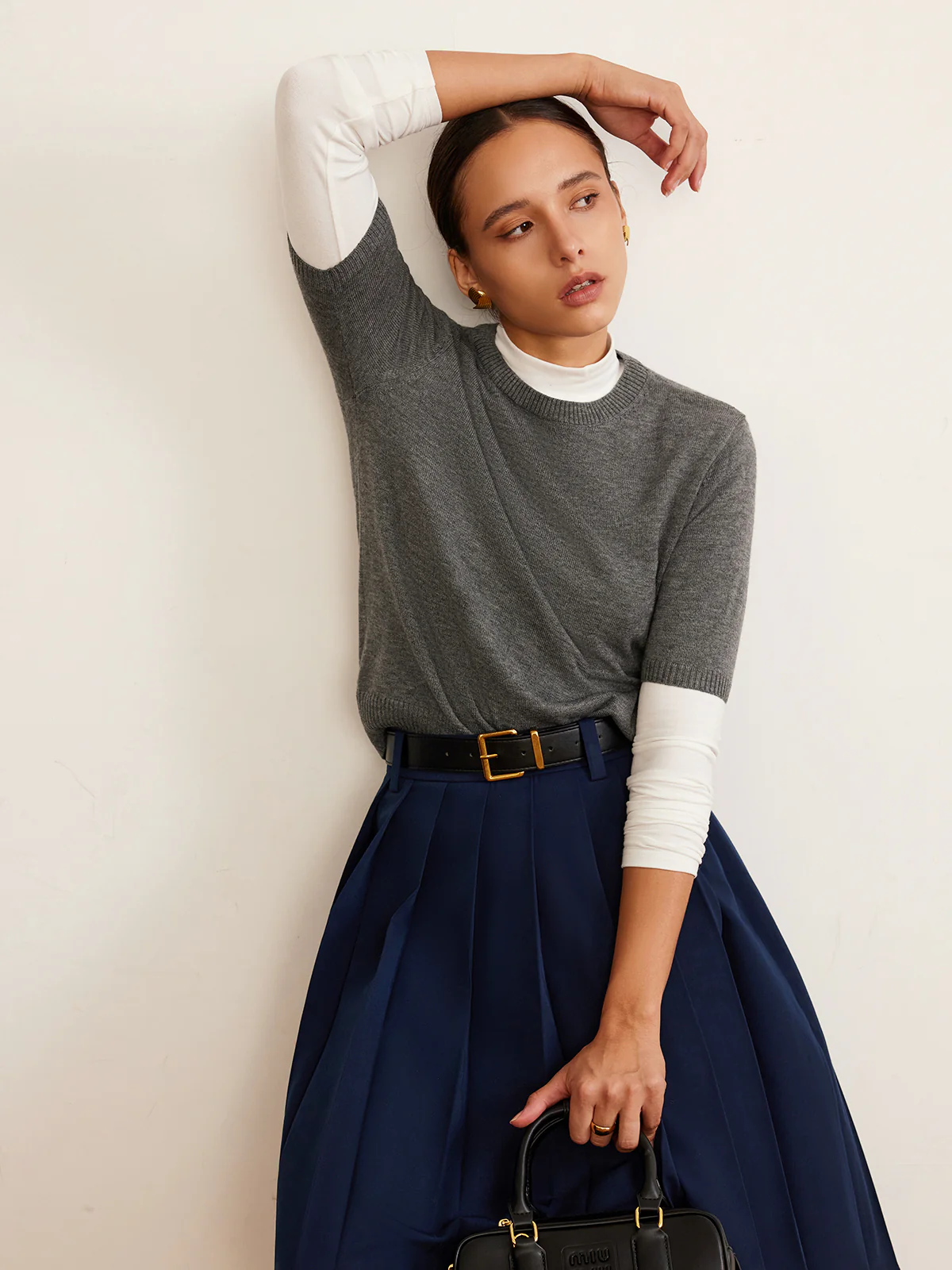 Wool-Blend Crew Neck Knit Top - Image 2
