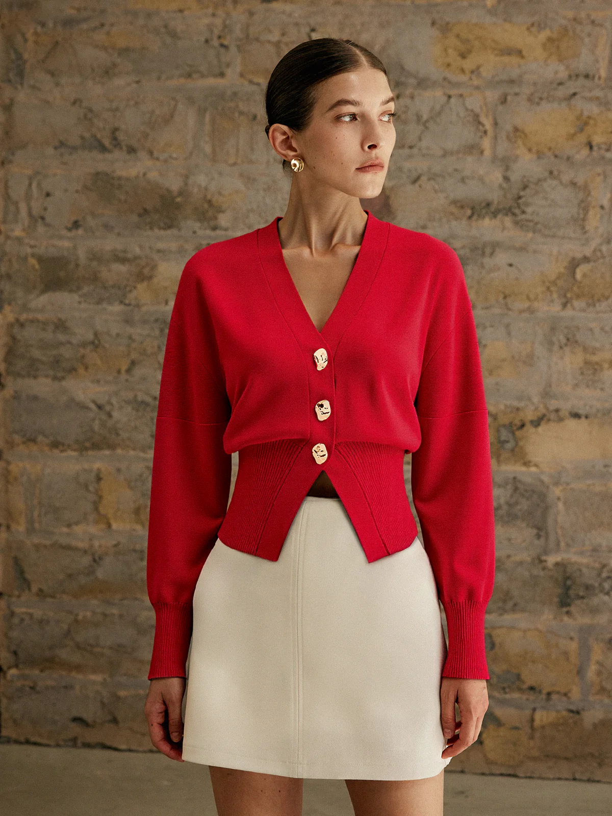 Wool Blend Cropped V-Neck Cardigan