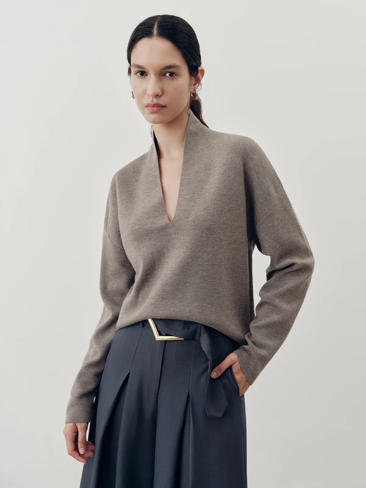 Wool-Blend Deep V-Neck Sweater