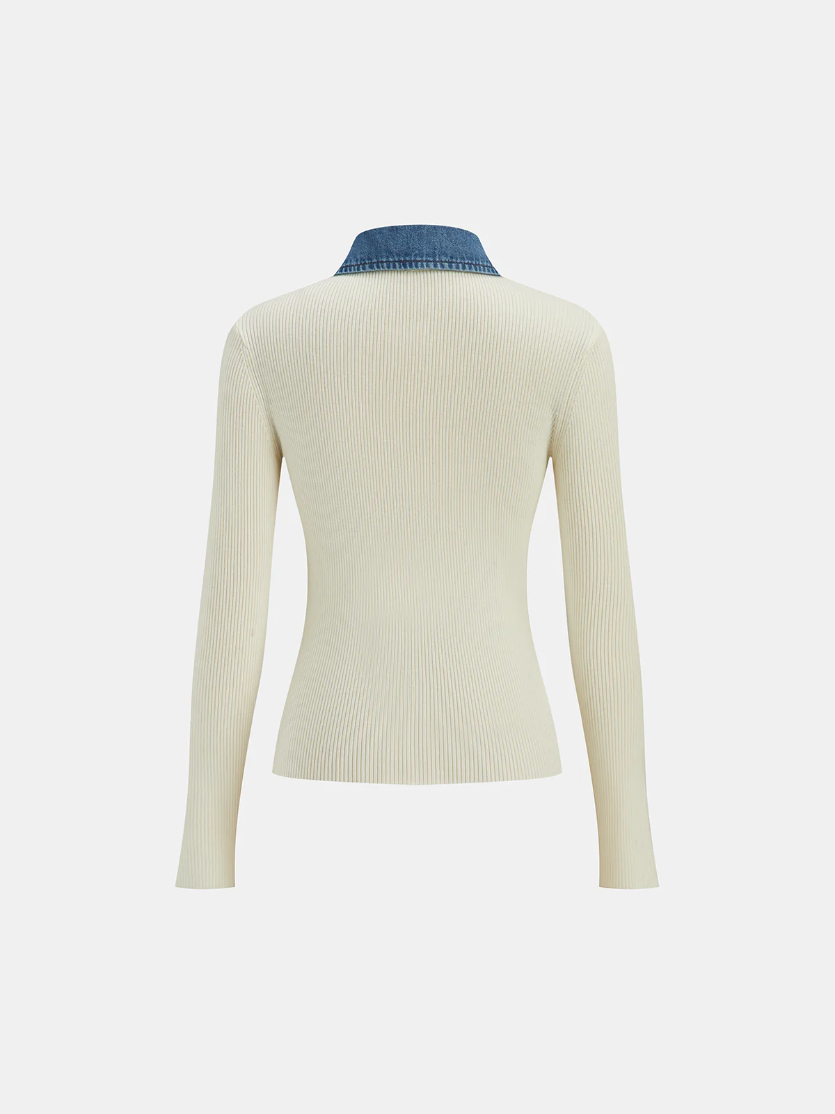 Wool Blend Denim Collar Metal Button Cardigan - Image 4