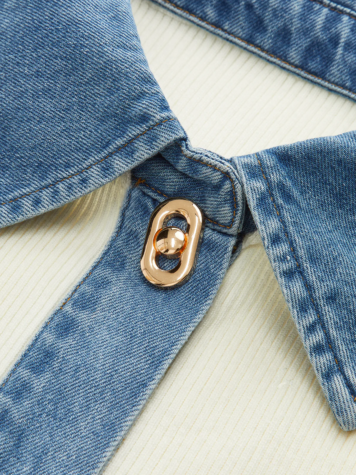 Wool Blend Denim Collar Metal Button Cardigan - Image 5