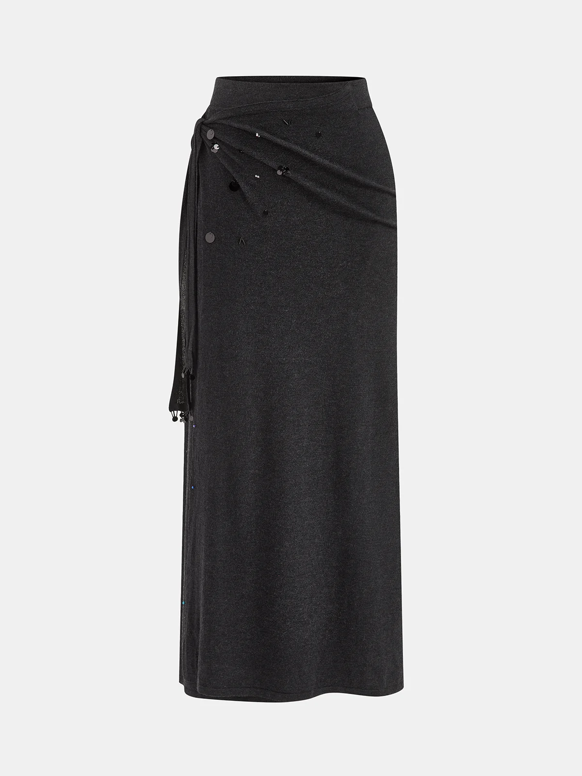 Wool Blend Embellished Ruched Skirt