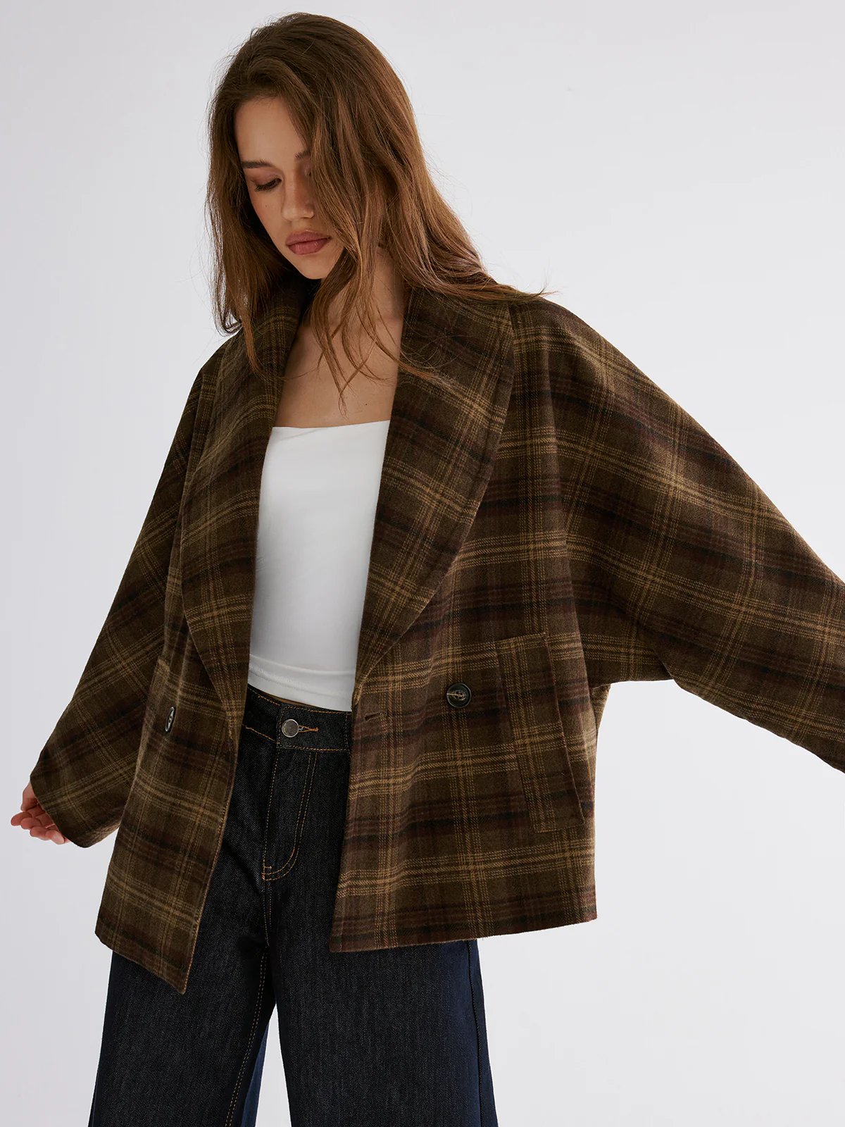 Wool-blend Gingham Loose Coat - Image 2