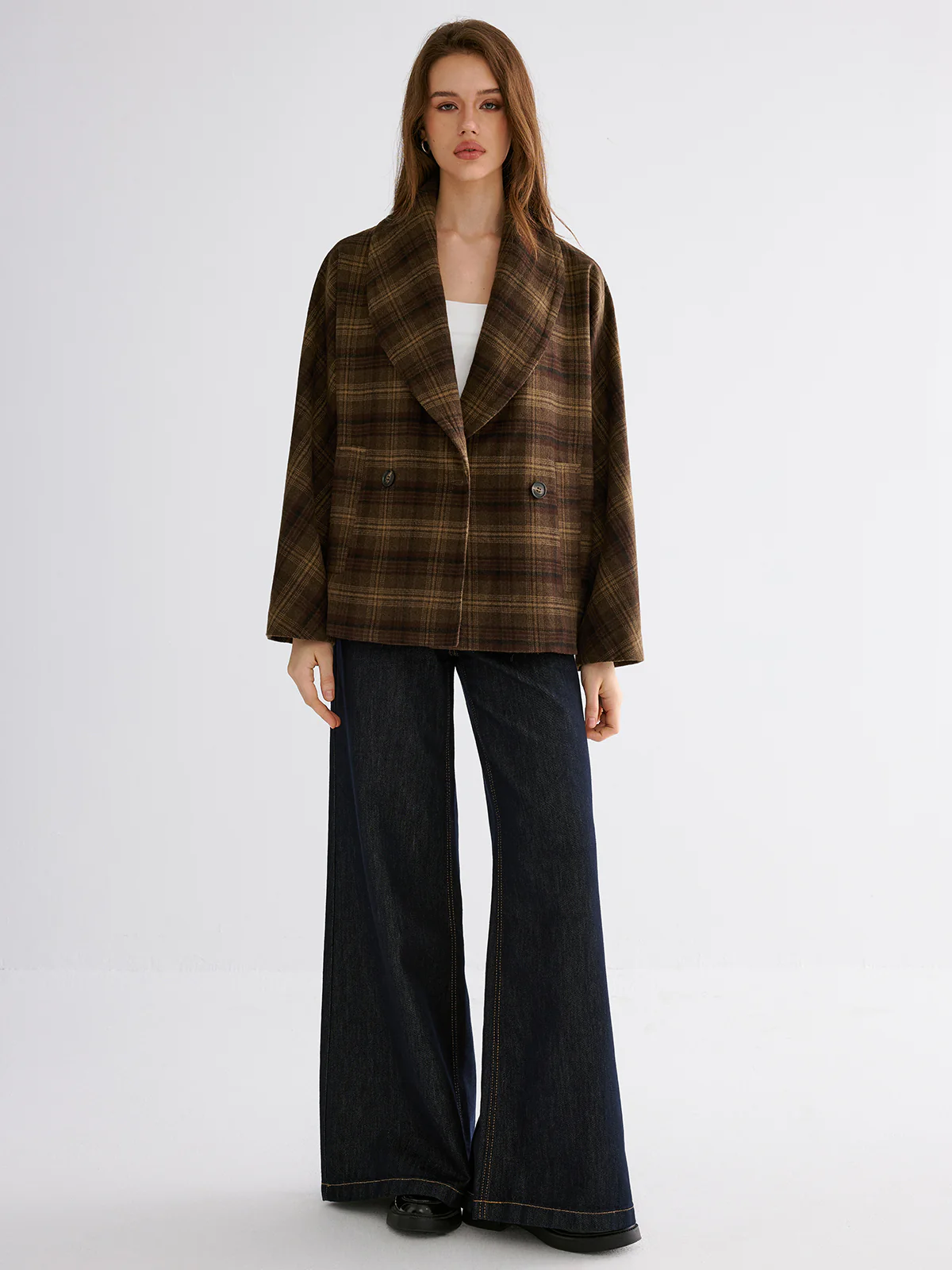 Wool-blend Gingham Loose Coat - Image 3