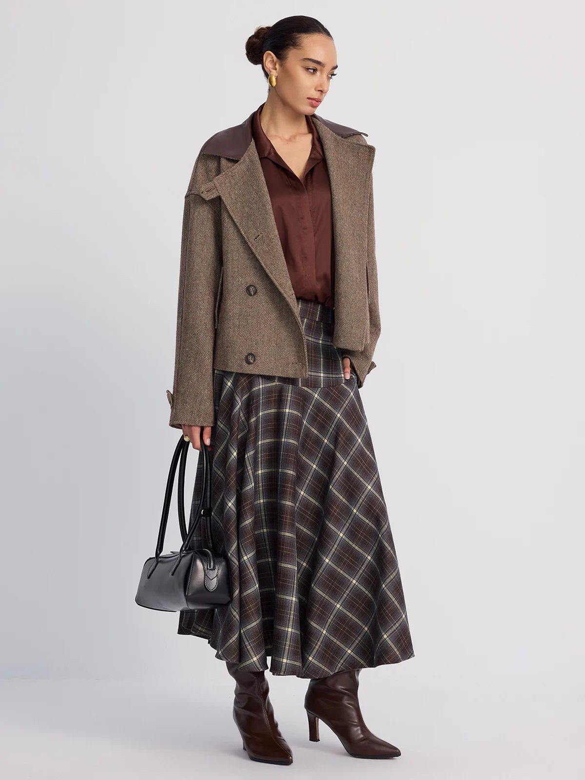 Wool-Blend Herringbone Jacket with Leather Collar - Image 4