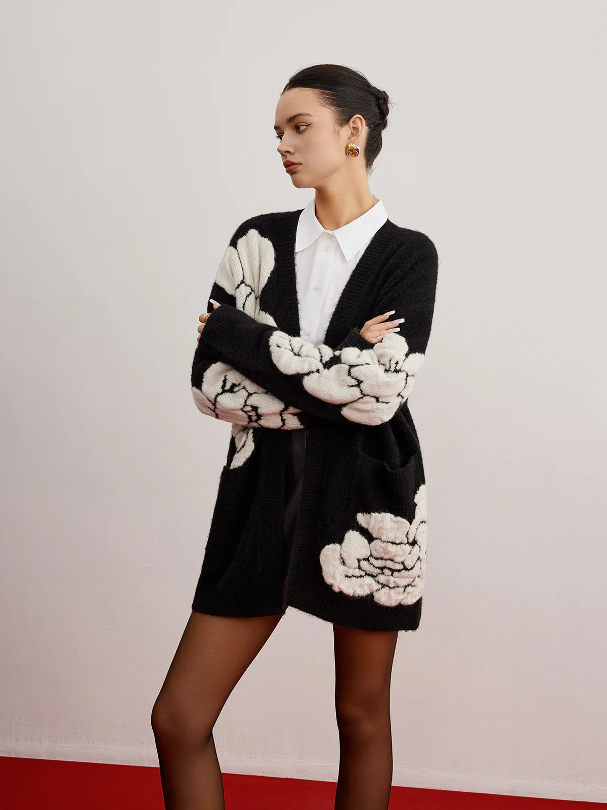 Wool-Blend Knit-Floral Cardigan - Image 6