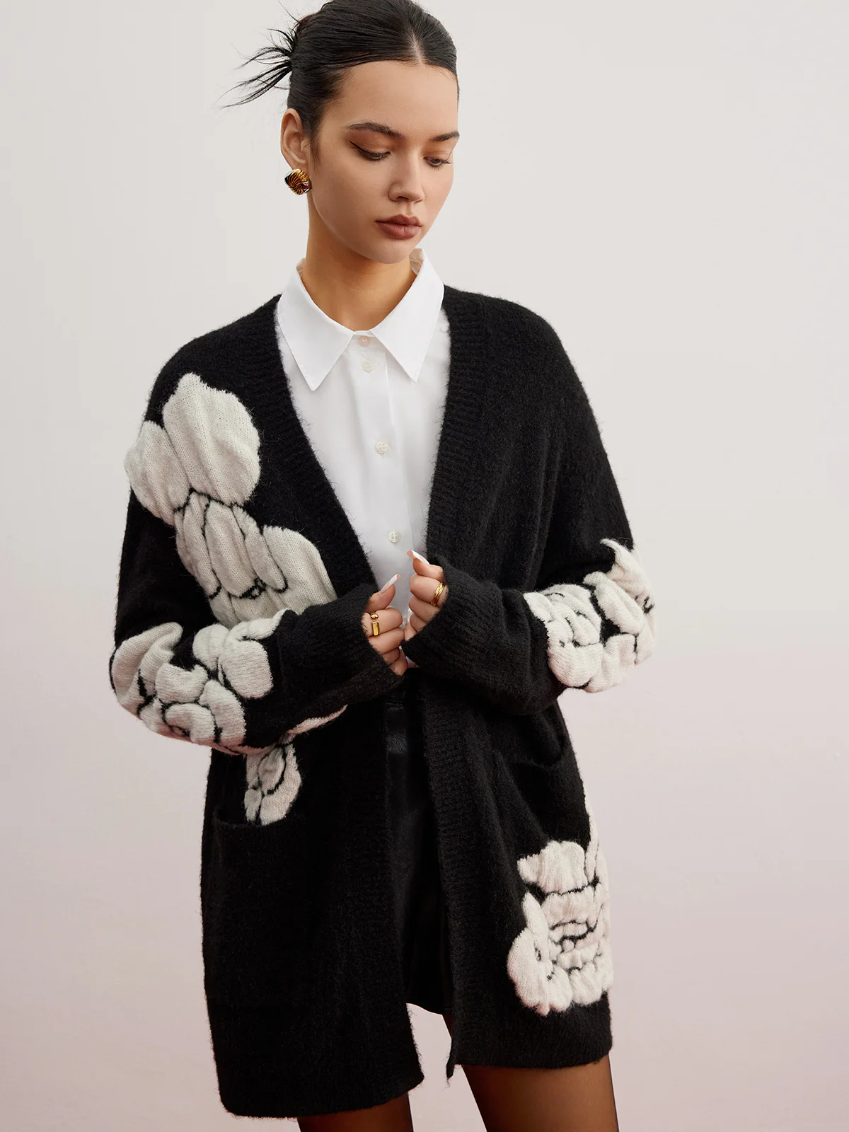 Wool-Blend Knit-Floral Cardigan - Image 8