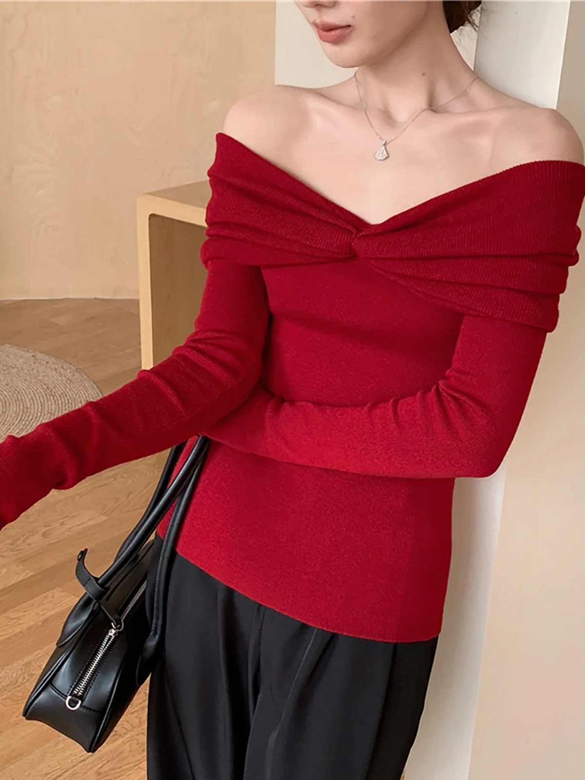 Wool-Blend Knotted Ruched Knit Top - Image 5