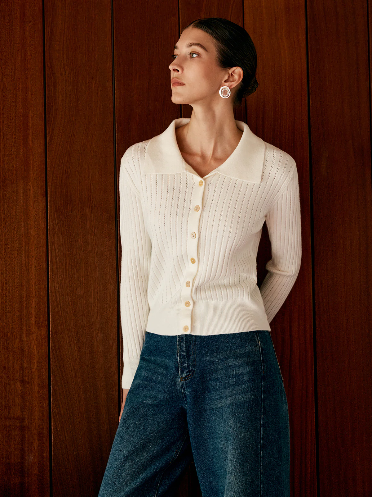 Wool-Blend Lapel Knit Cardigan - Image 2