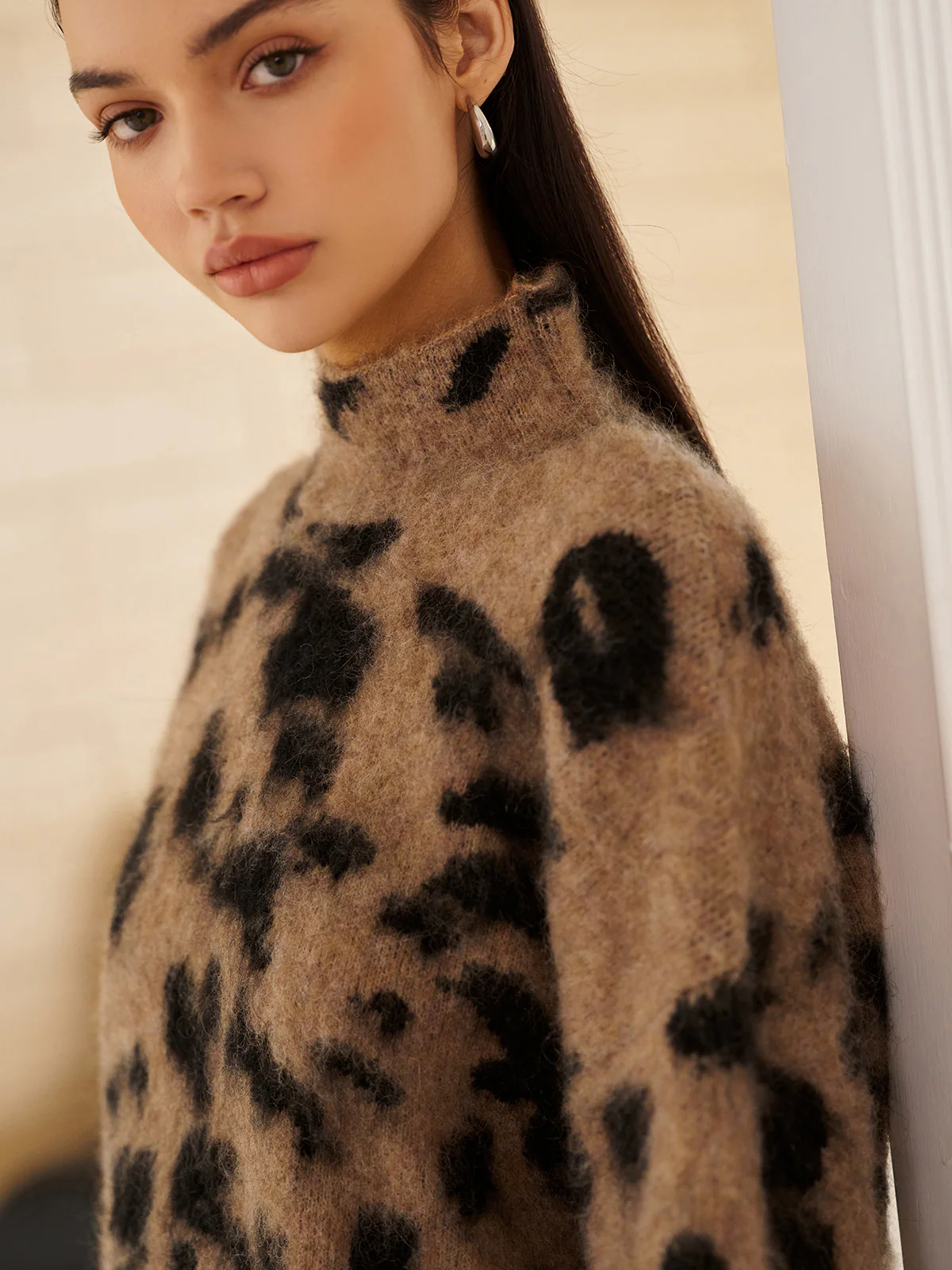 Wool-Blend Leopard Fuzzy Sweater - Image 2