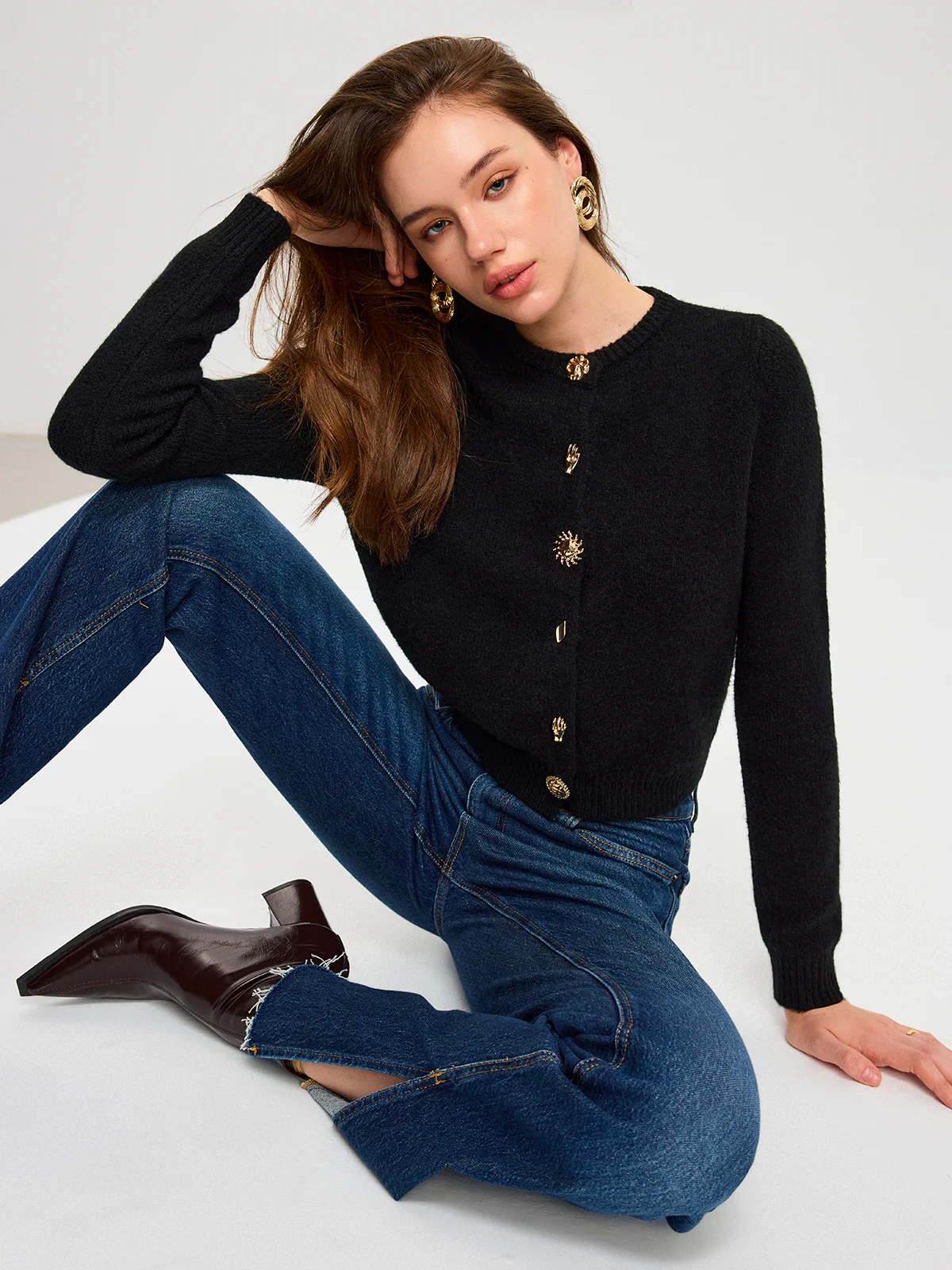 Wool Blend Metal Button Cardigan - Image 3