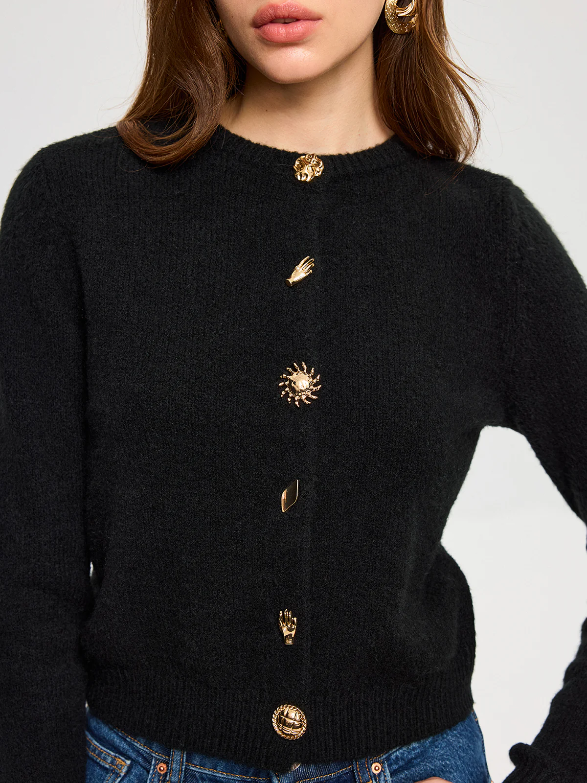 Wool Blend Metal Button Cardigan - Image 4