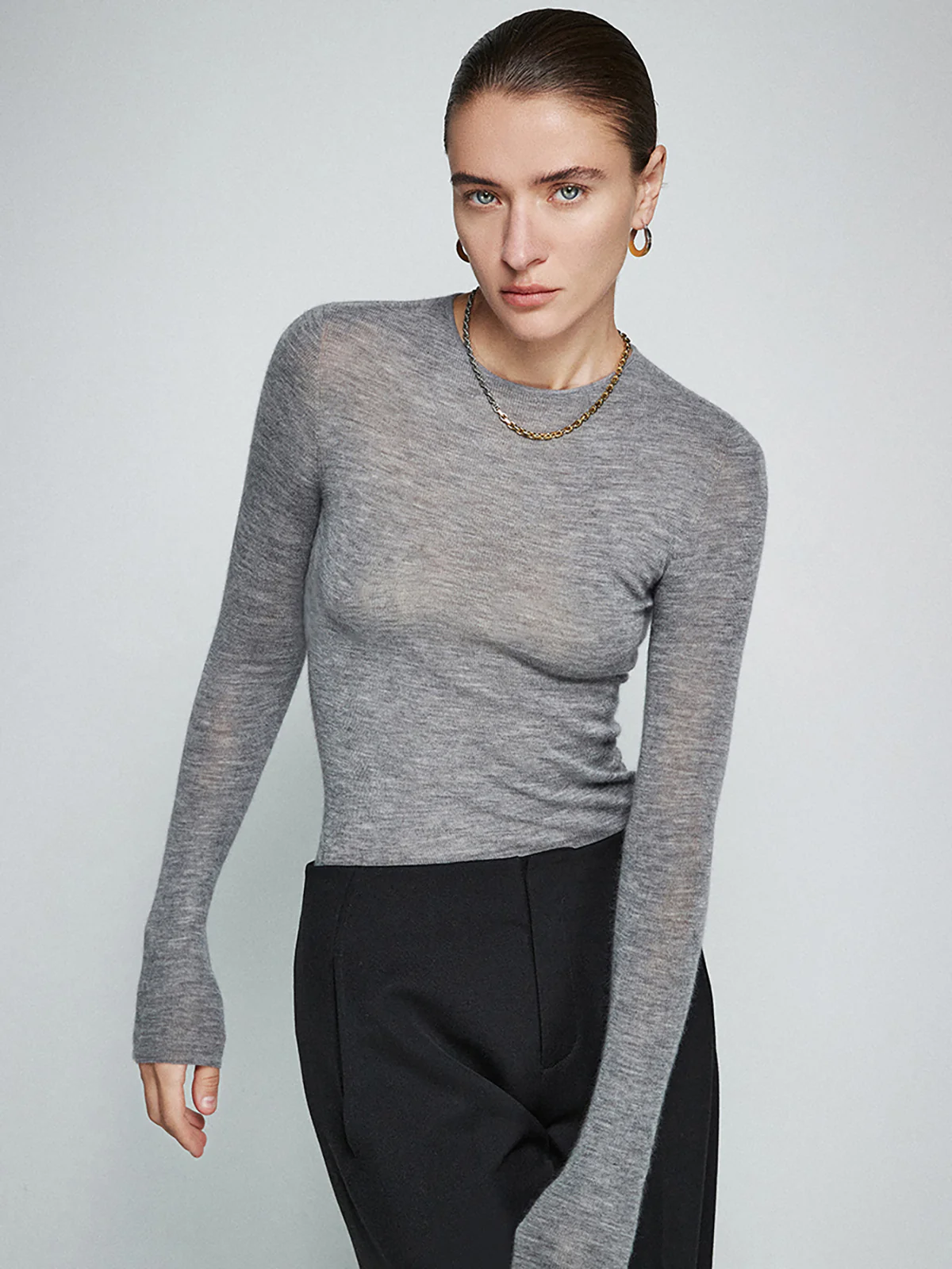 Wool-Blend Minimalist Skinny Knit Top - Image 2