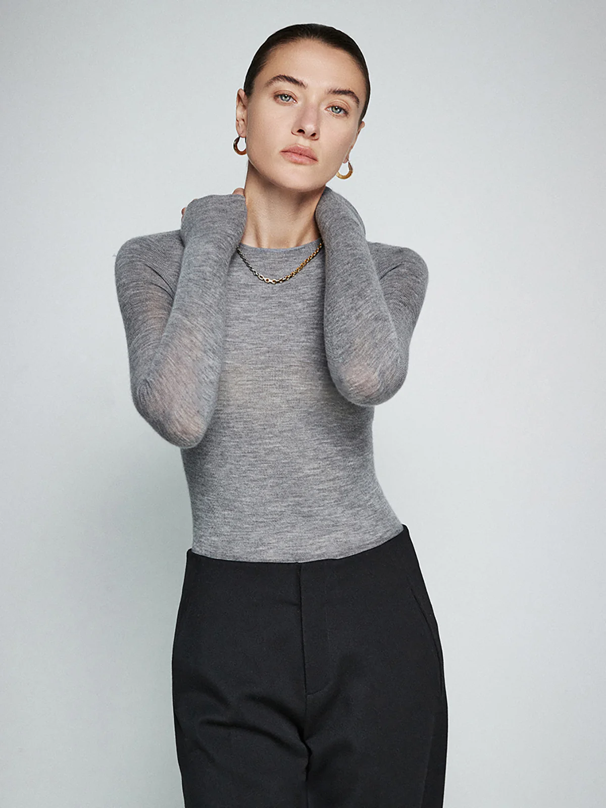 Wool-Blend Minimalist Skinny Knit Top - Image 3
