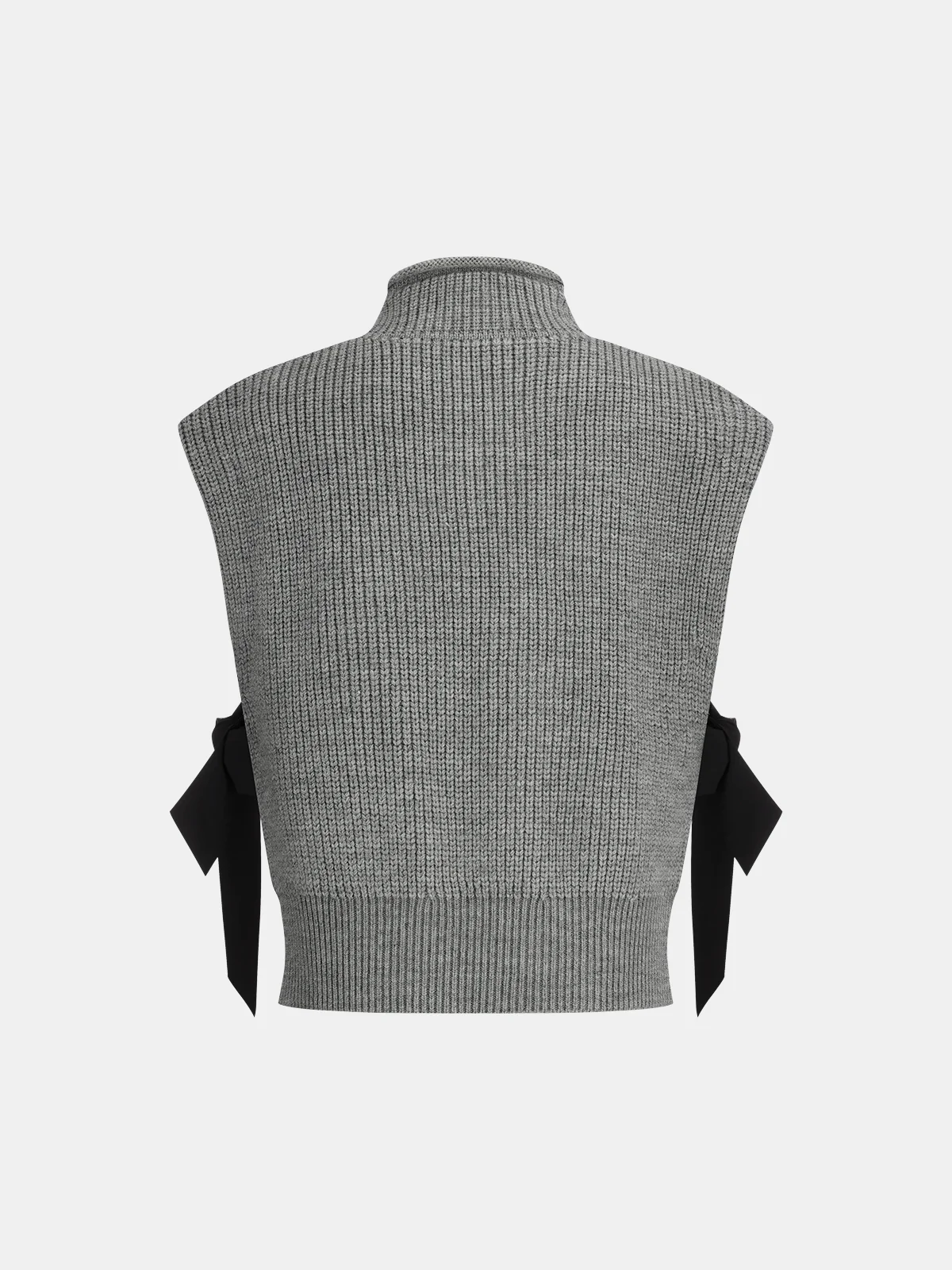 Wool Blend Mock Neck Bow Detail Cable Knit Vest - Image 3