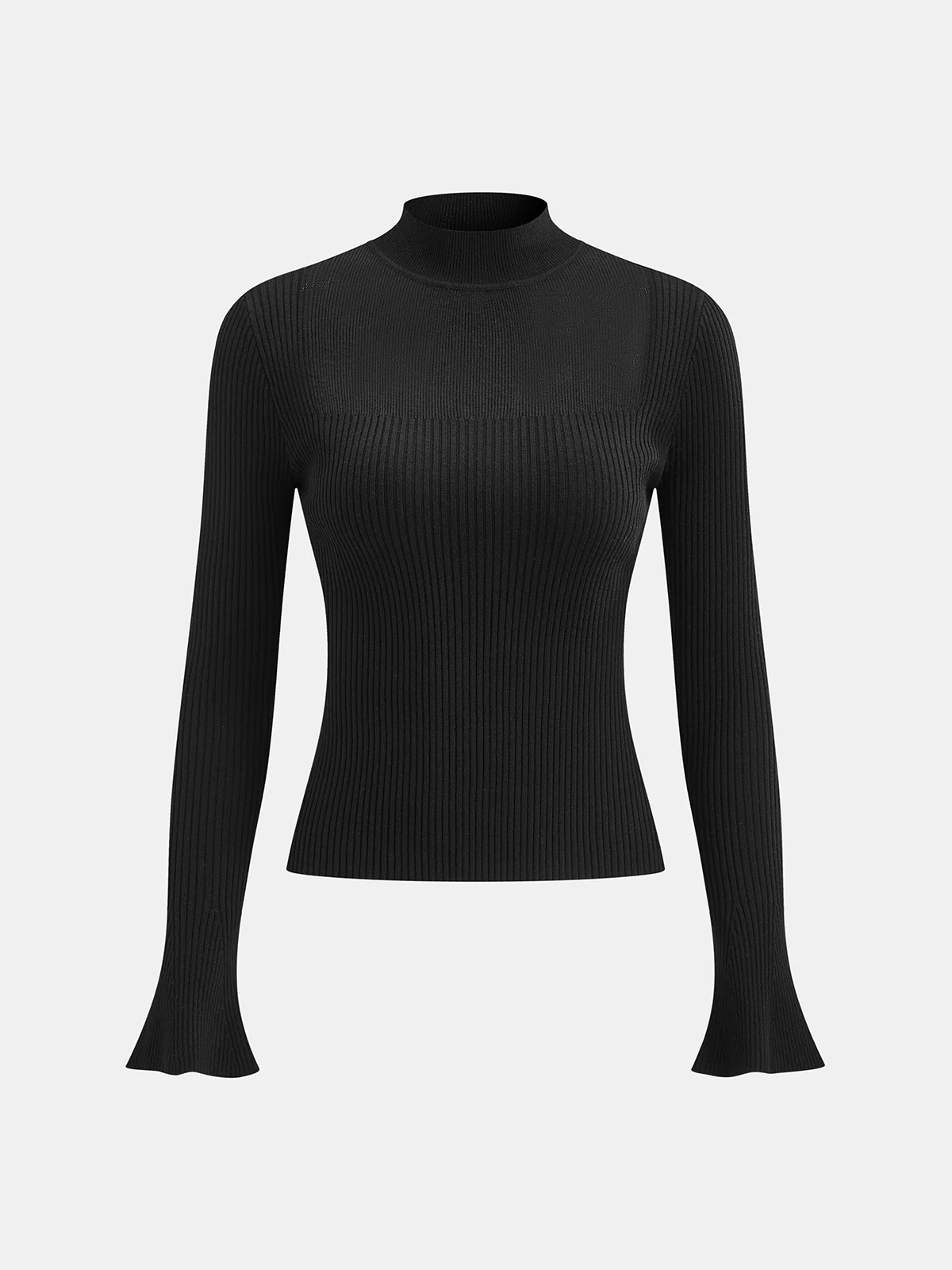Wool-Blend Mock Neck Ribbed Knit Top - Image 2