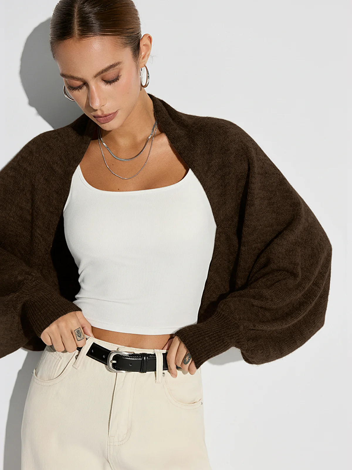 Wool Blend Oversized Batwing Sleeve Cardigan - Image 8