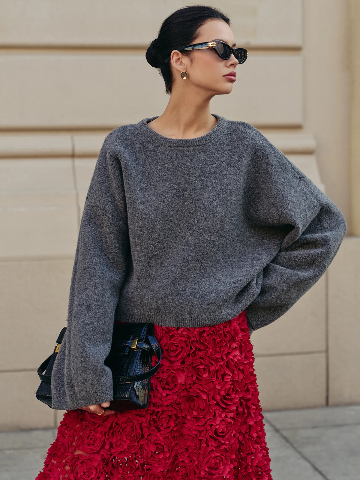 Wool-Blend Oversized Plain Pullover Sweater - Image 3
