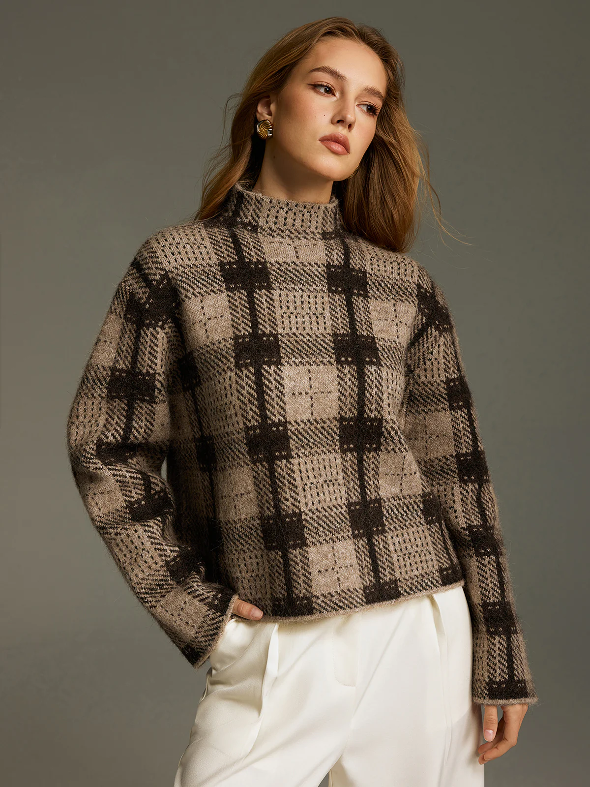 Wool-Blend Plaid Turtleneck Sweater - Image 3