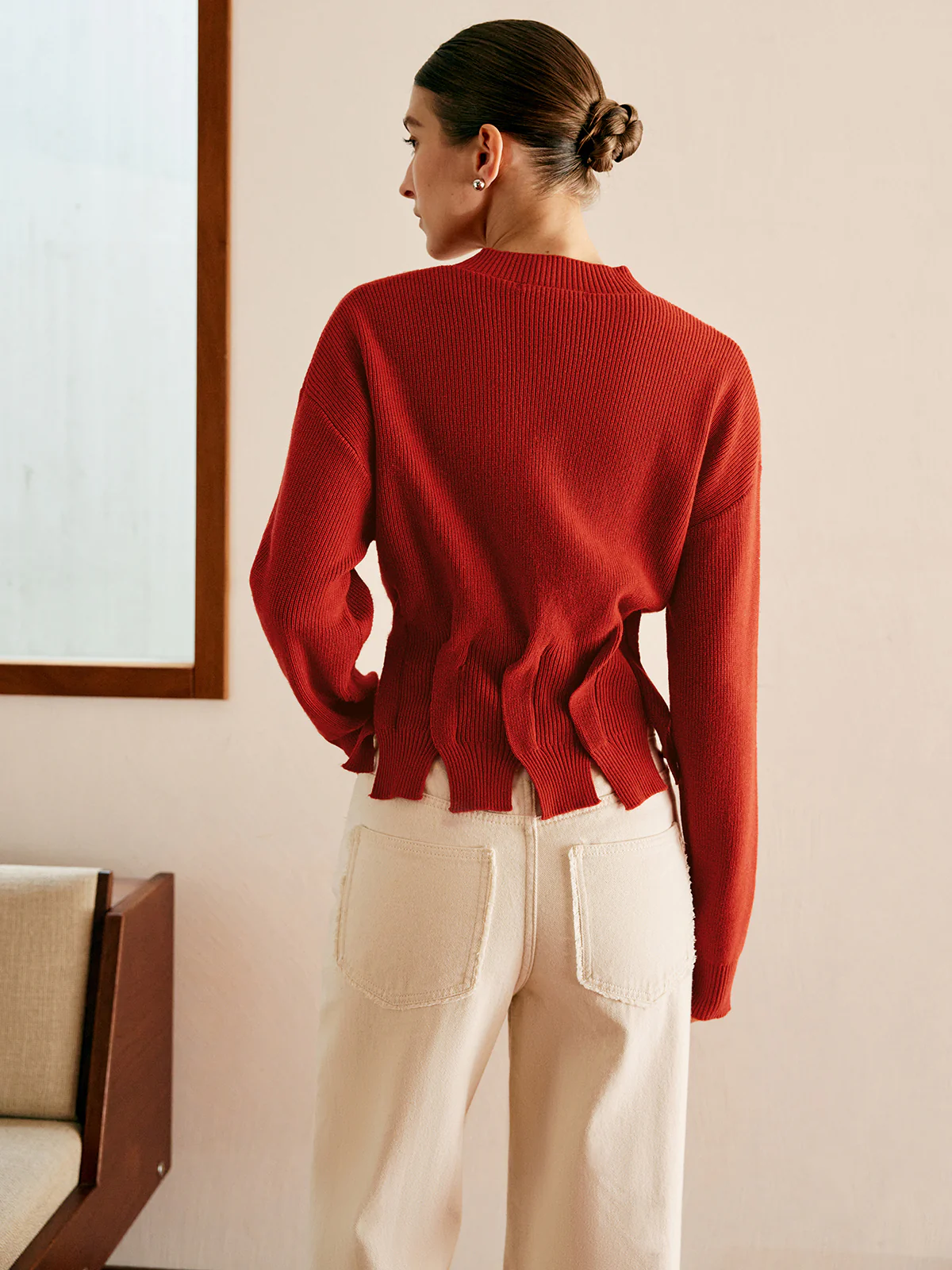 Wool-Blend Pleated Design Sweater - Image 2
