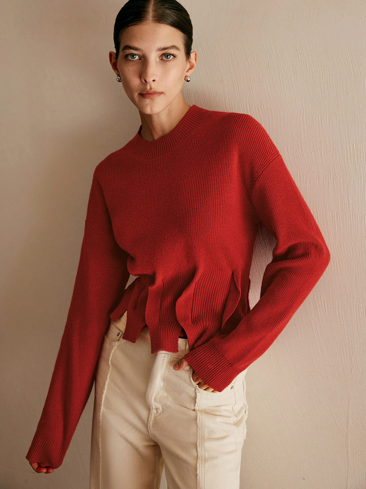 Wool-Blend Pleated Design Sweater - Image 6
