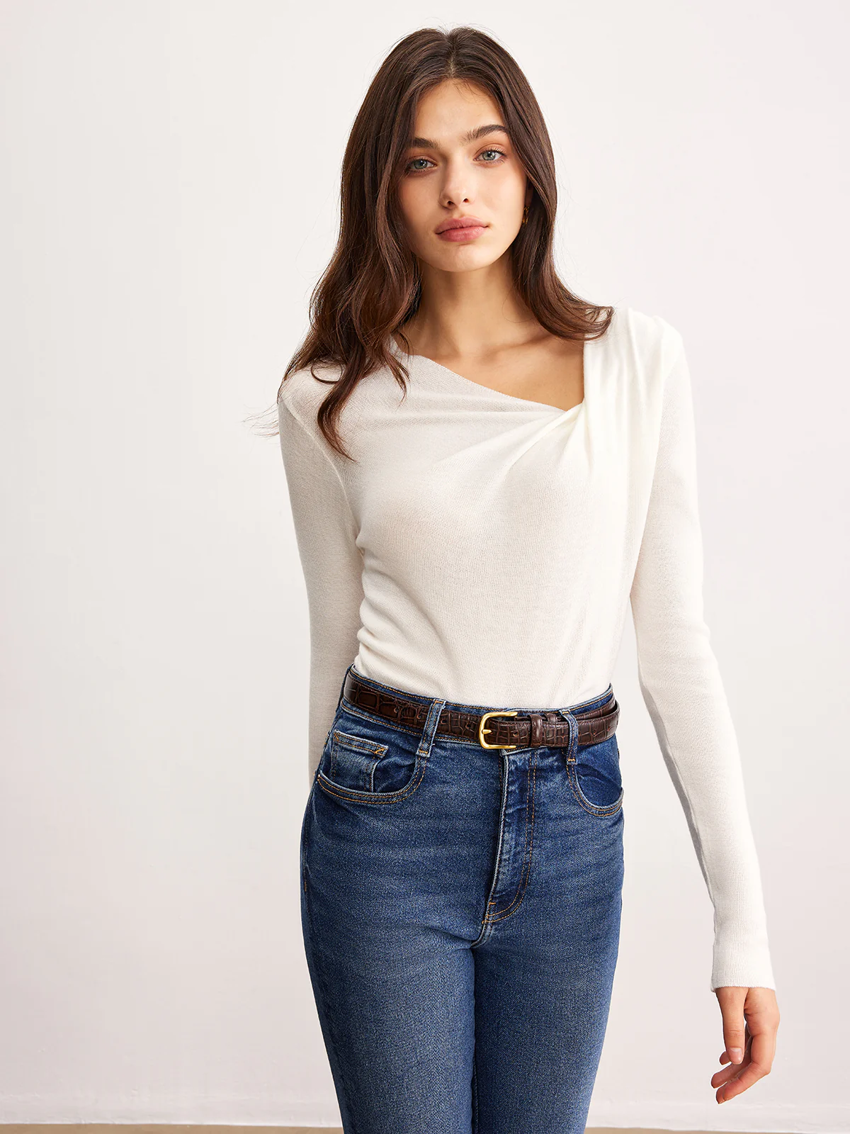 Wool-Blend Pleated Knit Top - Image 4