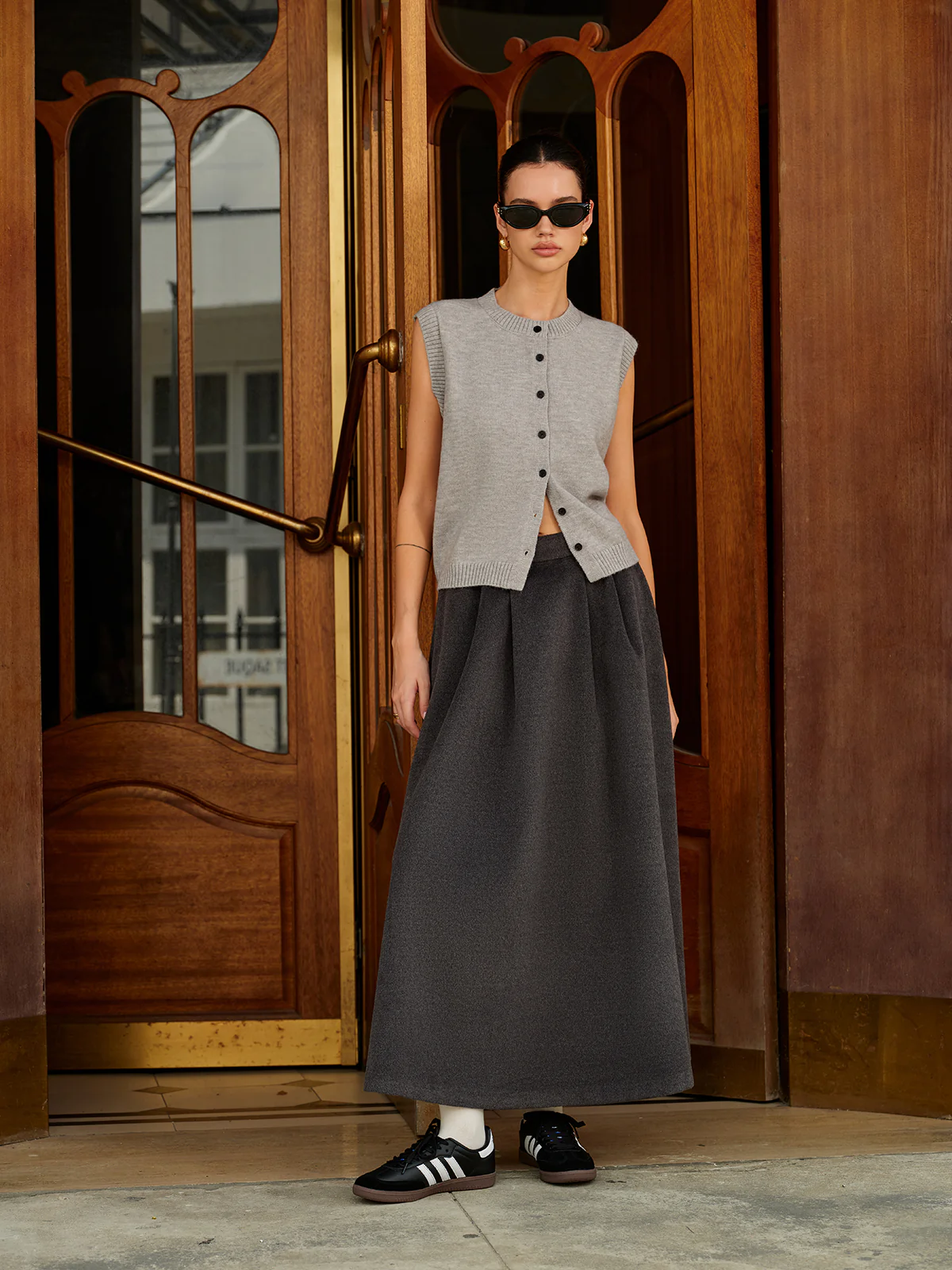Wool-Blend Pockets Pleated Skirt - Image 5