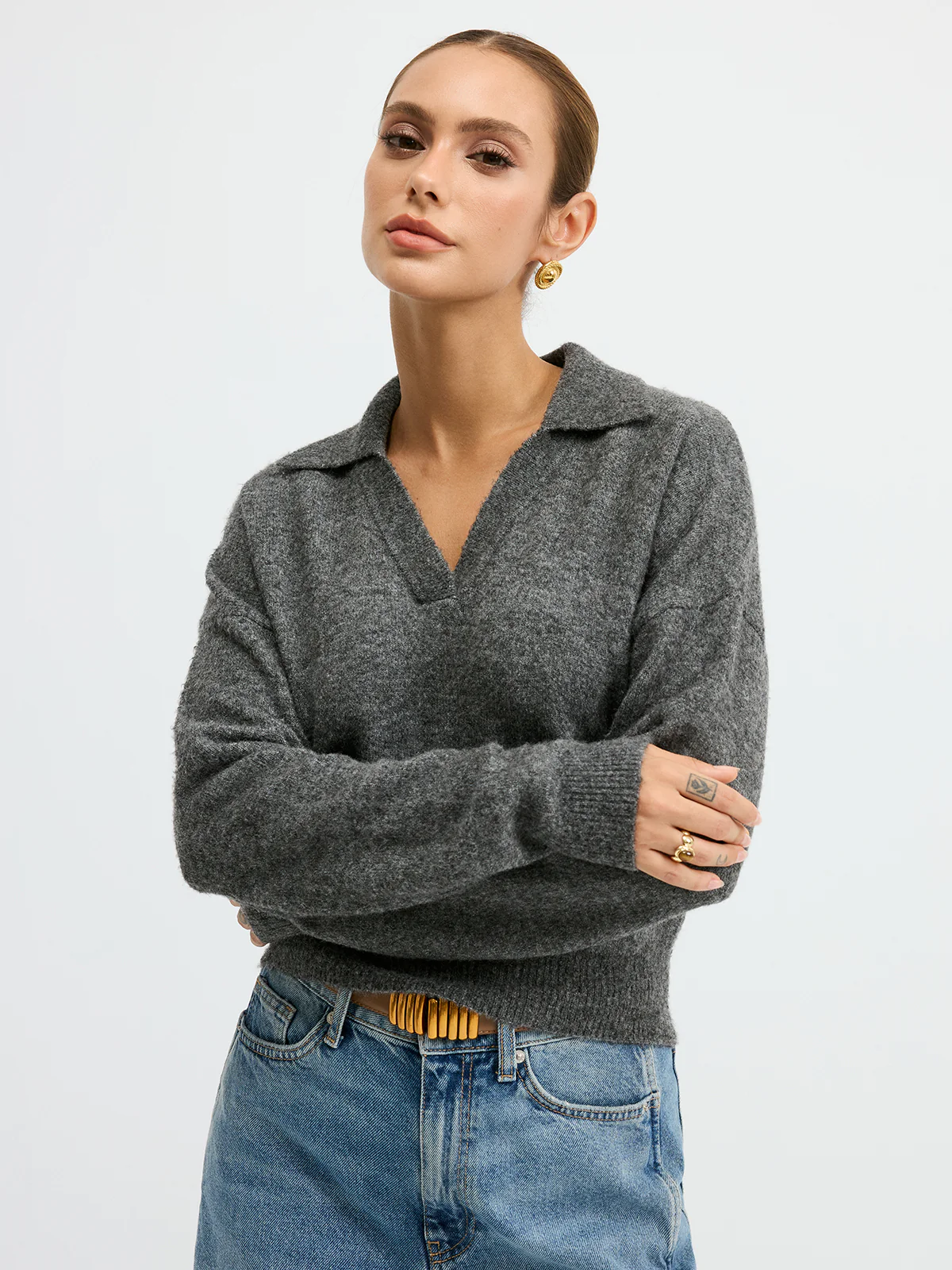 Wool Blend Polo Collar Casual Sweater - Image 5
