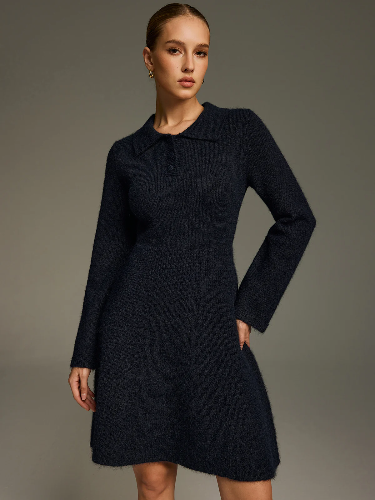 Wool-Blend Polo-Collar Knit Mini Dress - Image 4