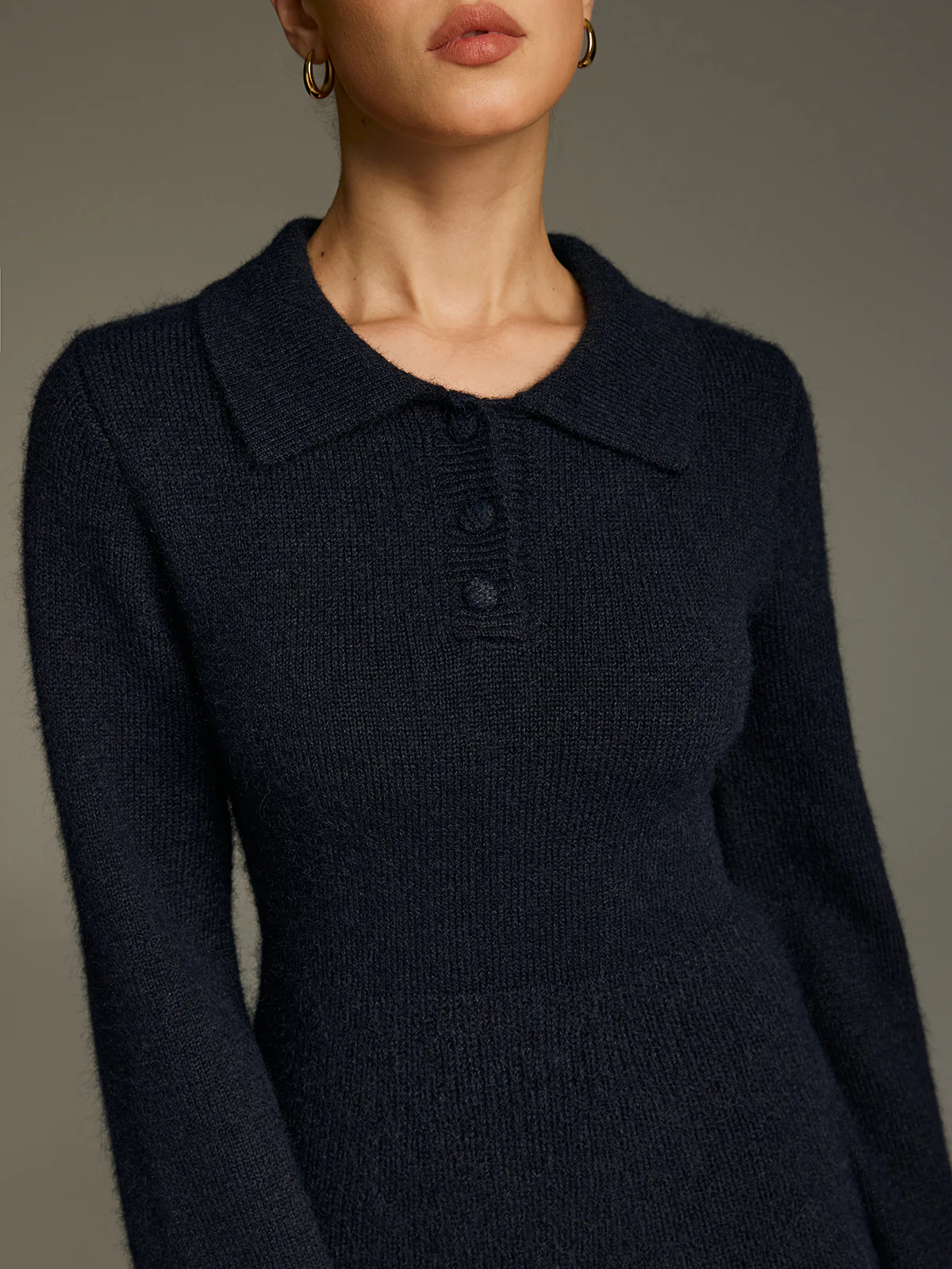 Wool-Blend Polo-Collar Knit Mini Dress - Image 5