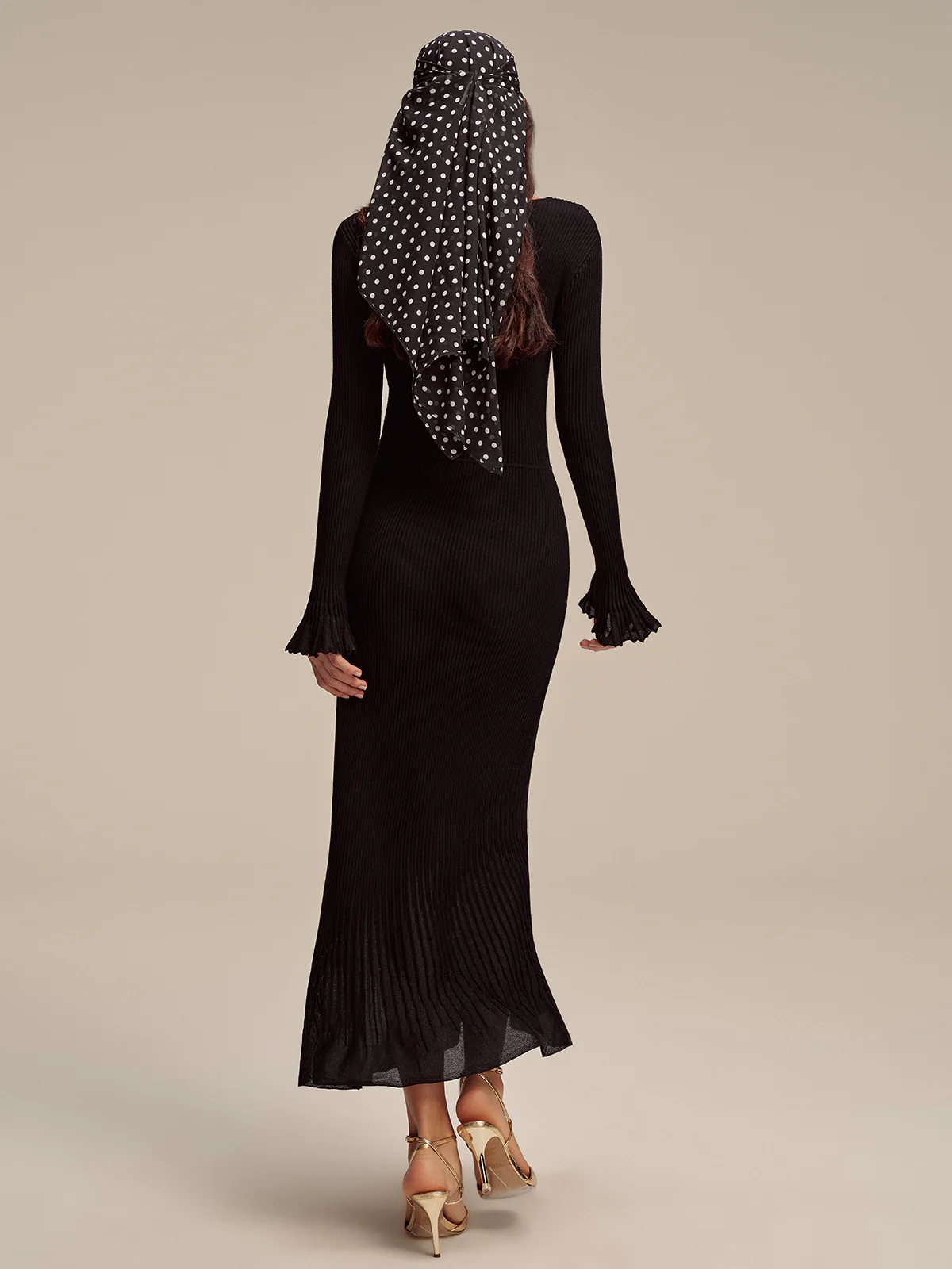 Wool Blend Ribbed Knit Maxi Dress with Mesh Hem - Image 6