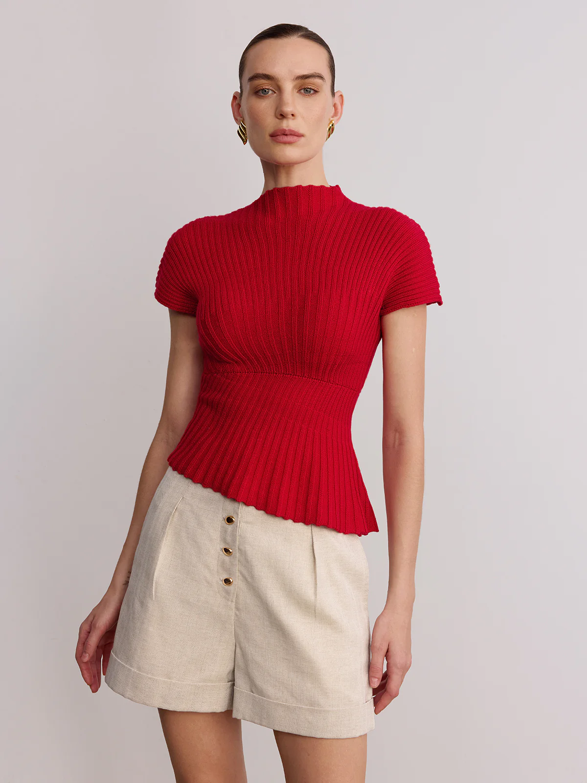 Wool Blend Ribbed Mock Neck Knit Top - Image 4