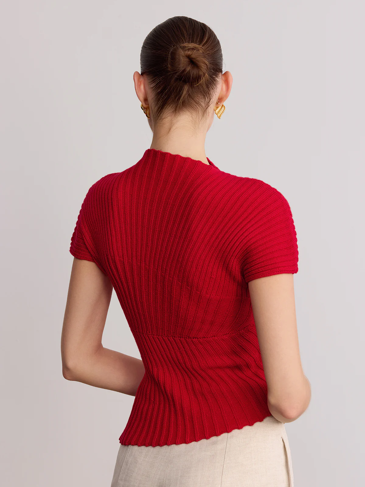 Wool Blend Ribbed Mock Neck Knit Top - Image 6